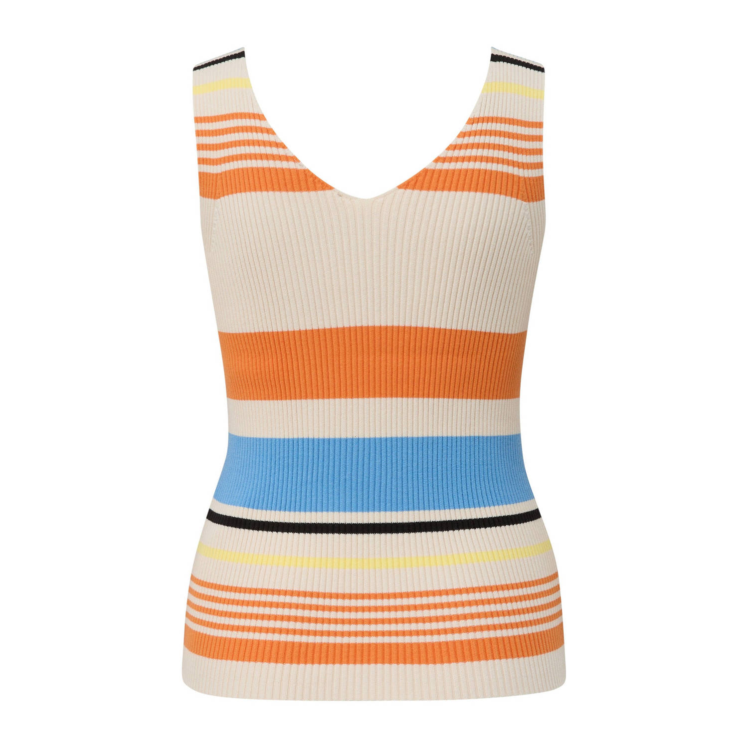 s.Oliver gestreepte ribgebreide top ecru oranje blauw