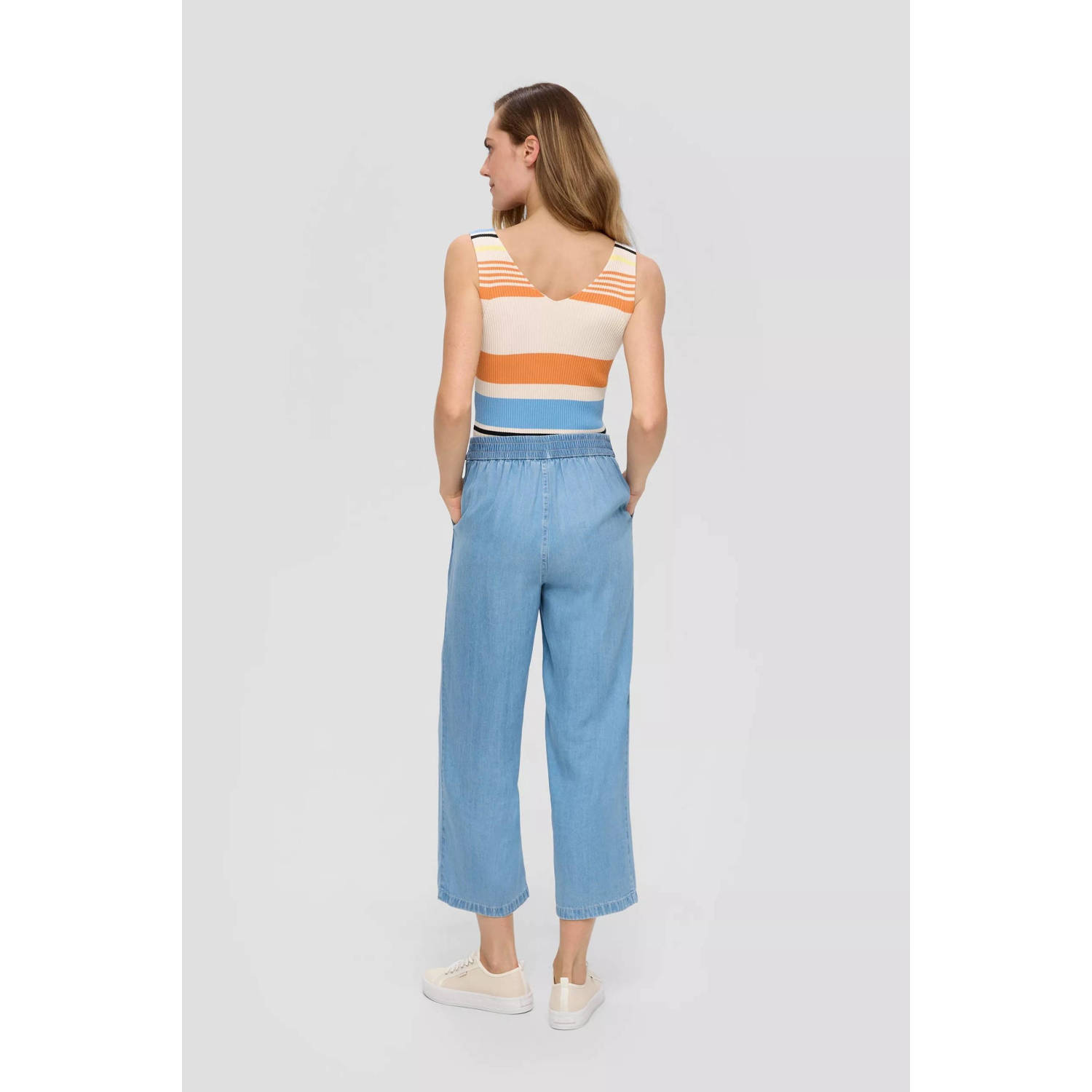 s.Oliver gestreepte ribgebreide top ecru oranje blauw