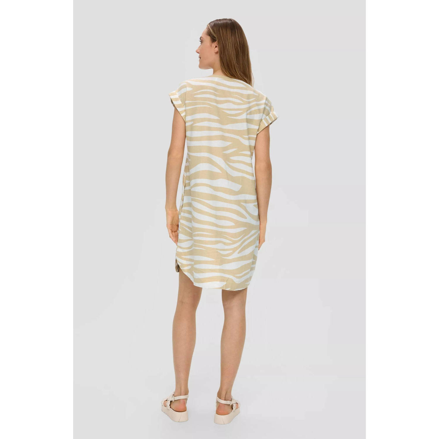 s.Oliver jurk met linnen en zebraprint beige wit