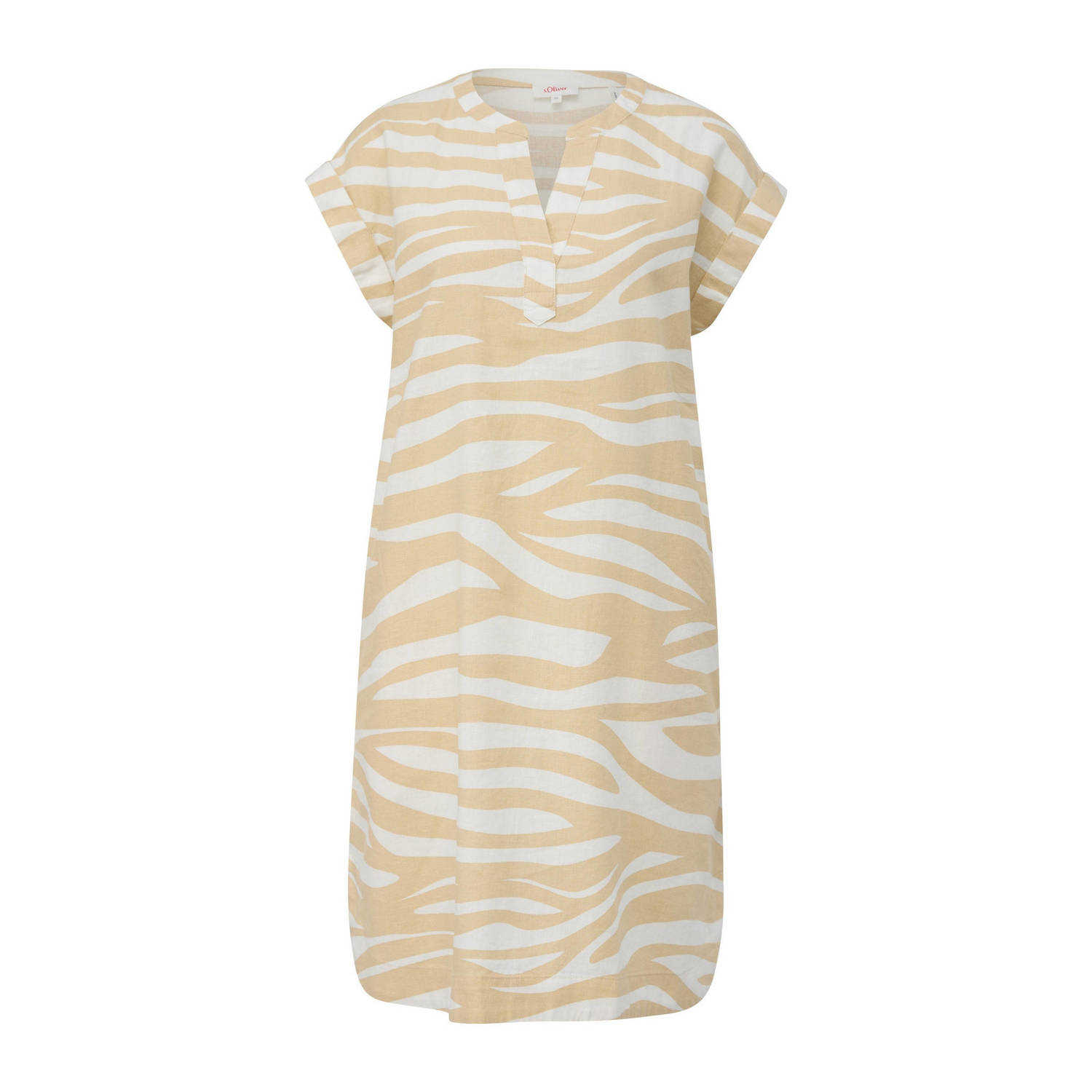 s.Oliver jurk met linnen en zebraprint beige wit