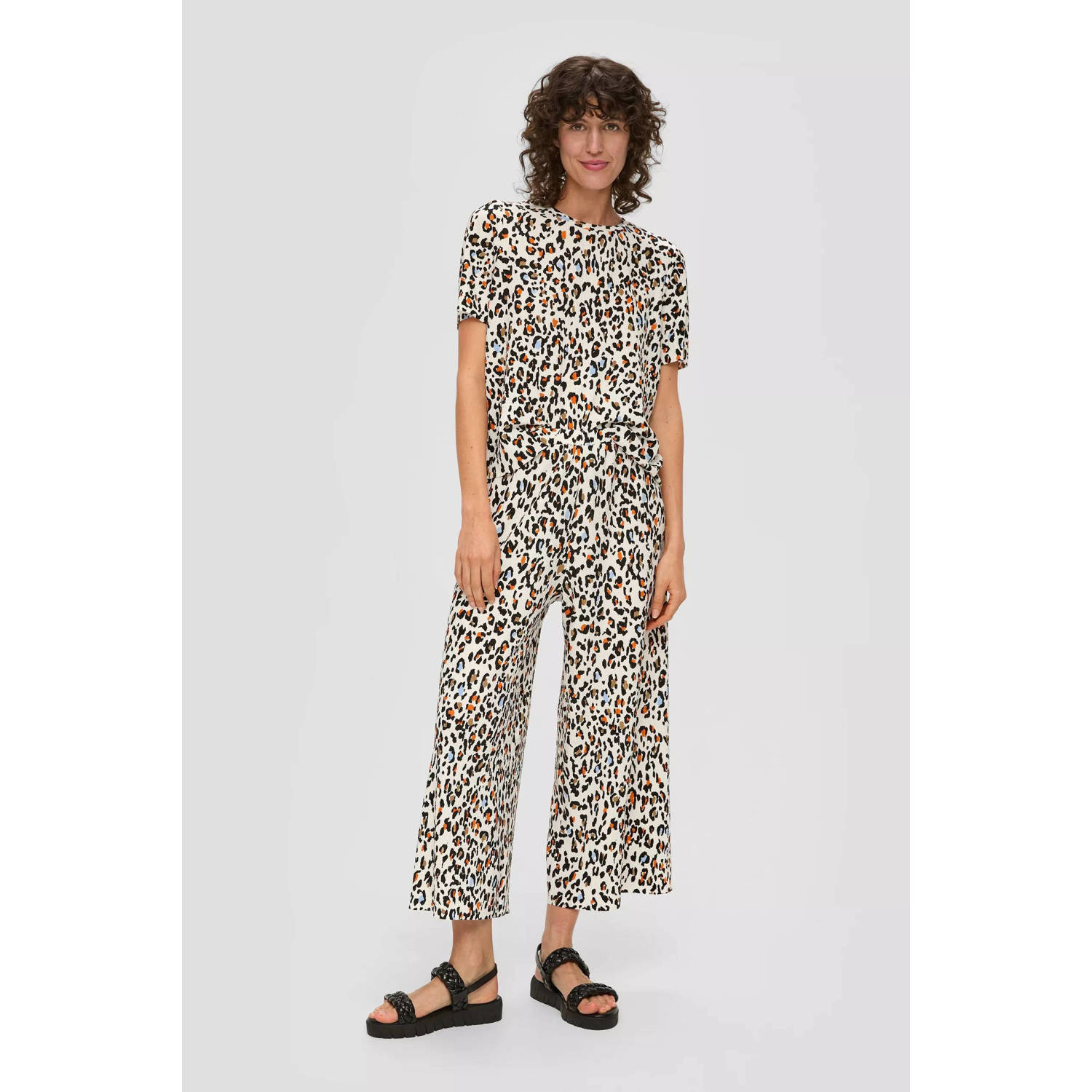 s.Oliver cropped wide leg broek met panterprint multi