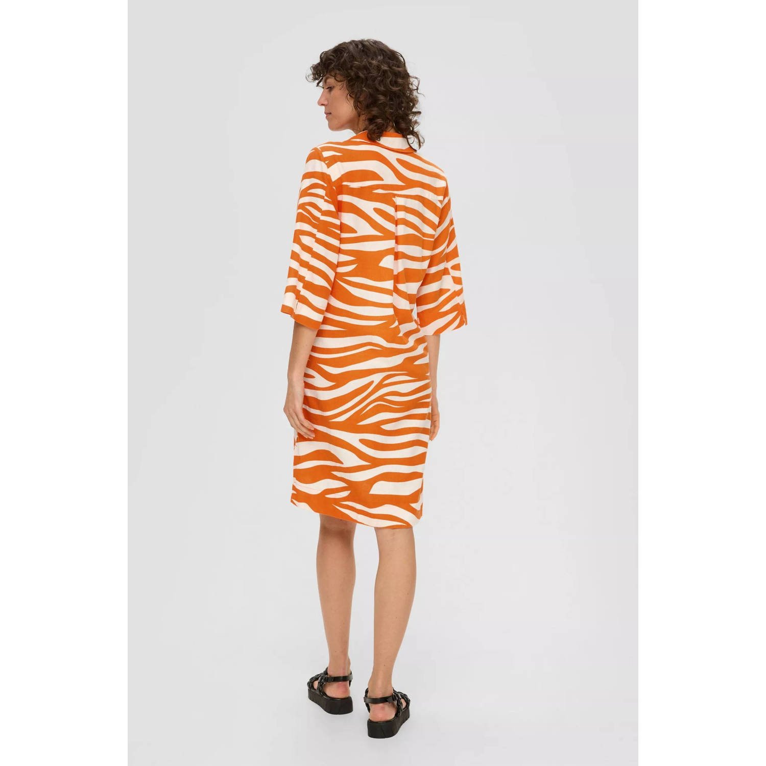 s.Oliver jurk met linnen en zebraprint oranje wit