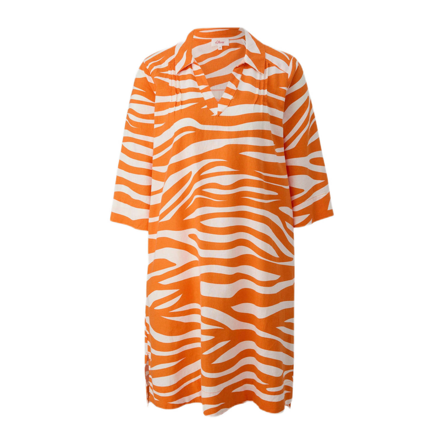 s.Oliver jurk met linnen en zebraprint oranje wit