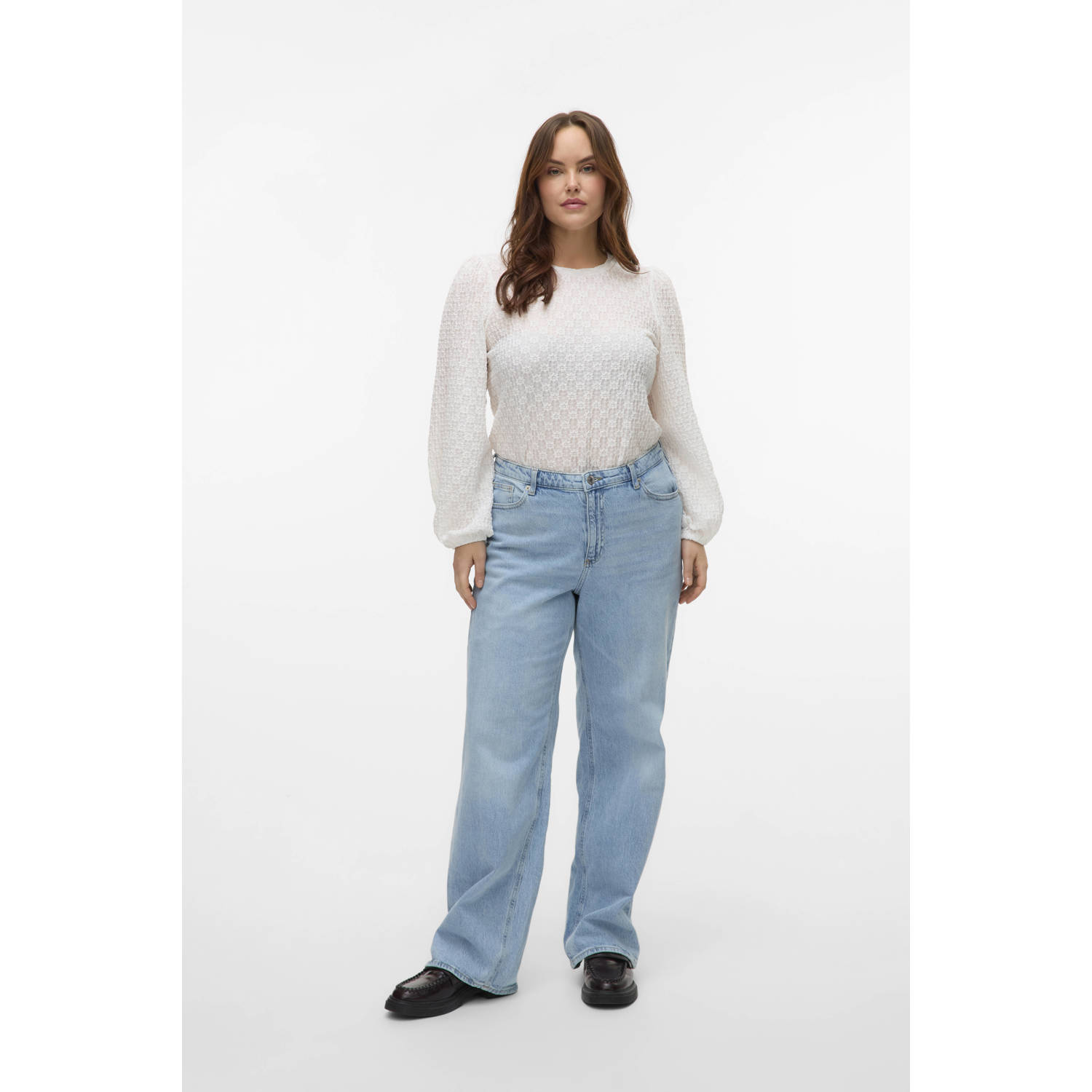 VERO MODA CURVE high waist wide leg jeans light blue denim