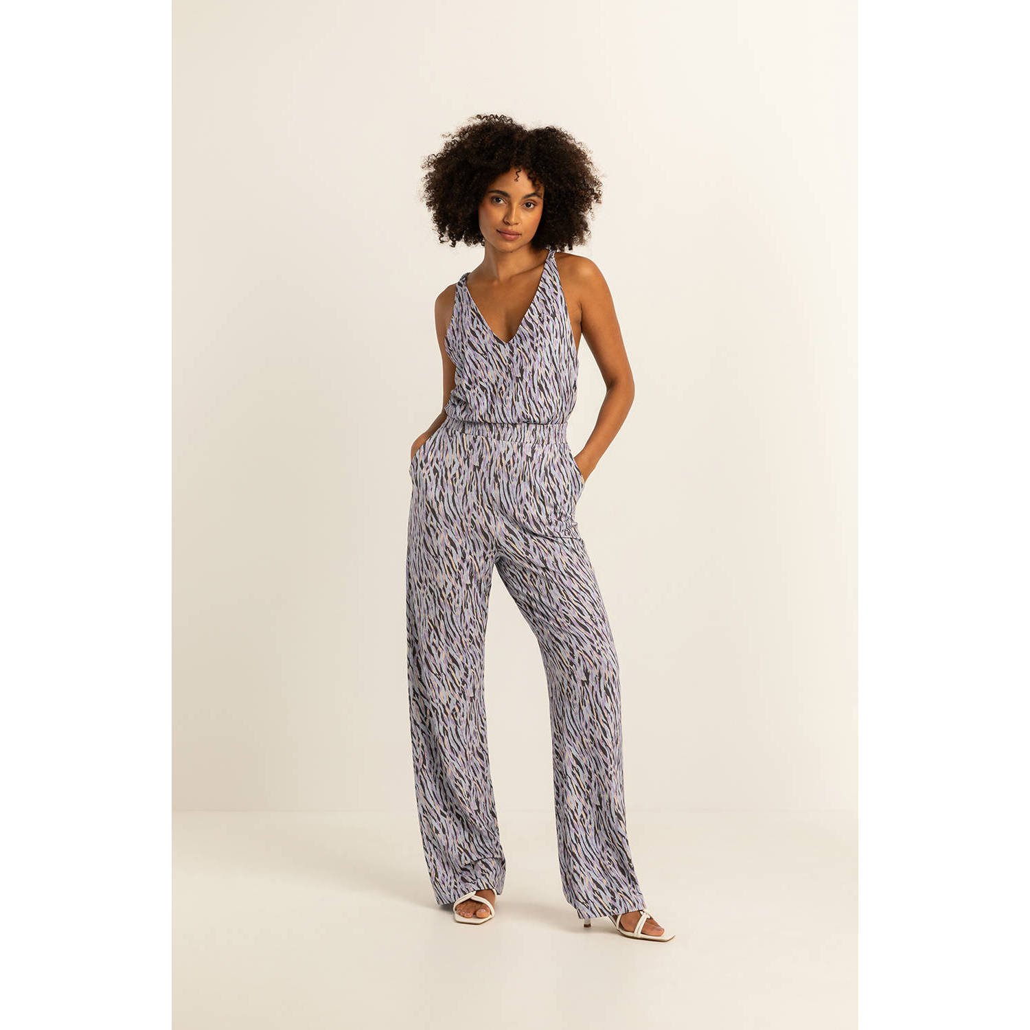 Expresso geweven top met zebraprint paars zwart blauw