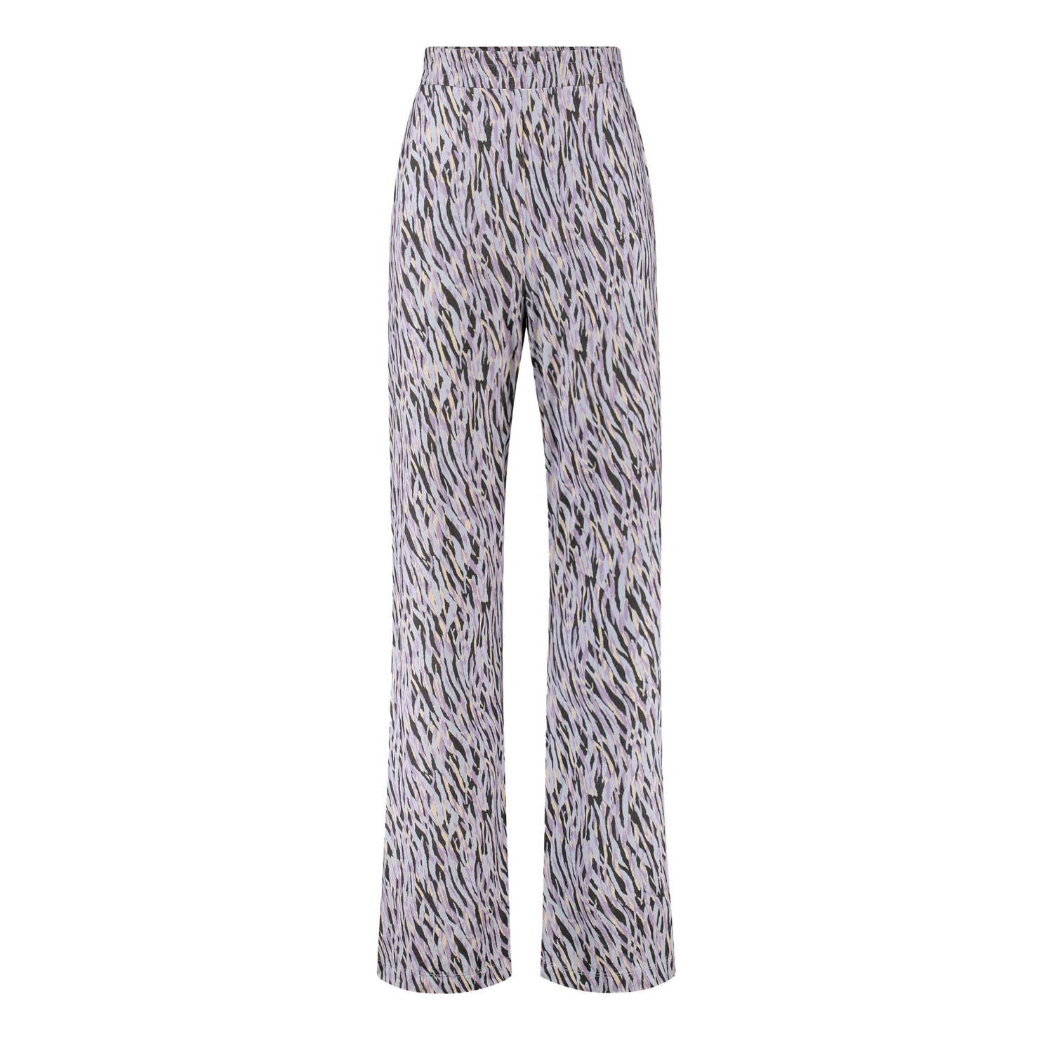 Expresso regular fit broek met zebraprint paars lichtblauw beige