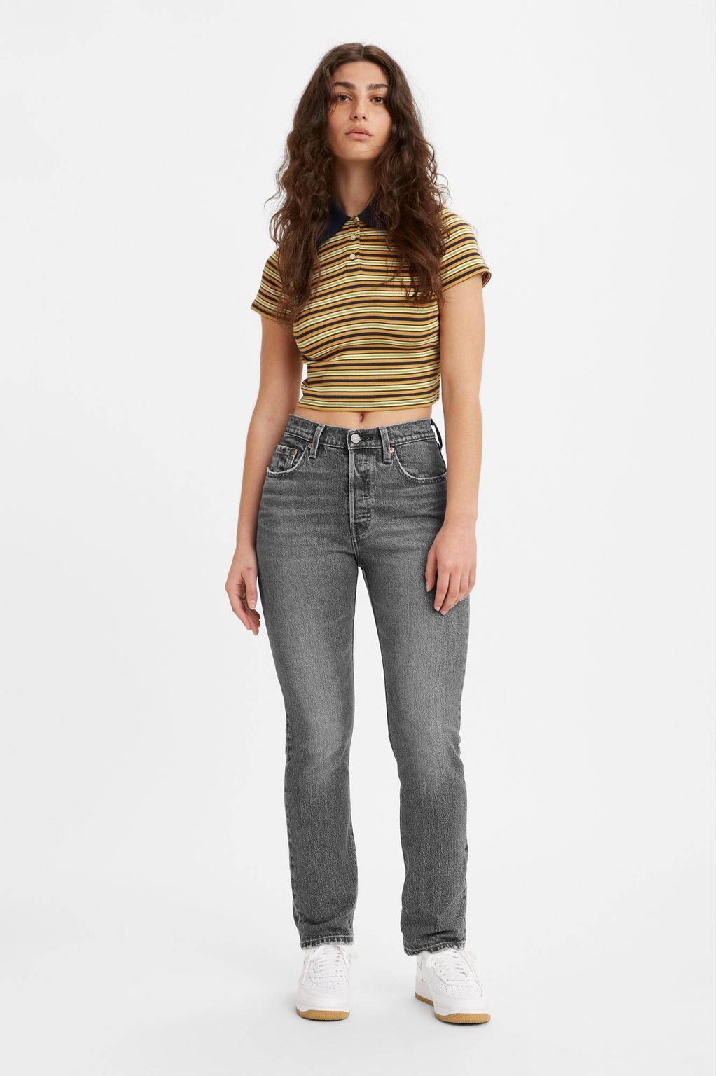 Grey denim dames Levi's high waist straight leg jeans van denim met rits- en drukknoopsluiting en effen
