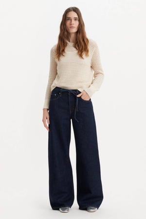 high waist wide leg jeans dark blue denim