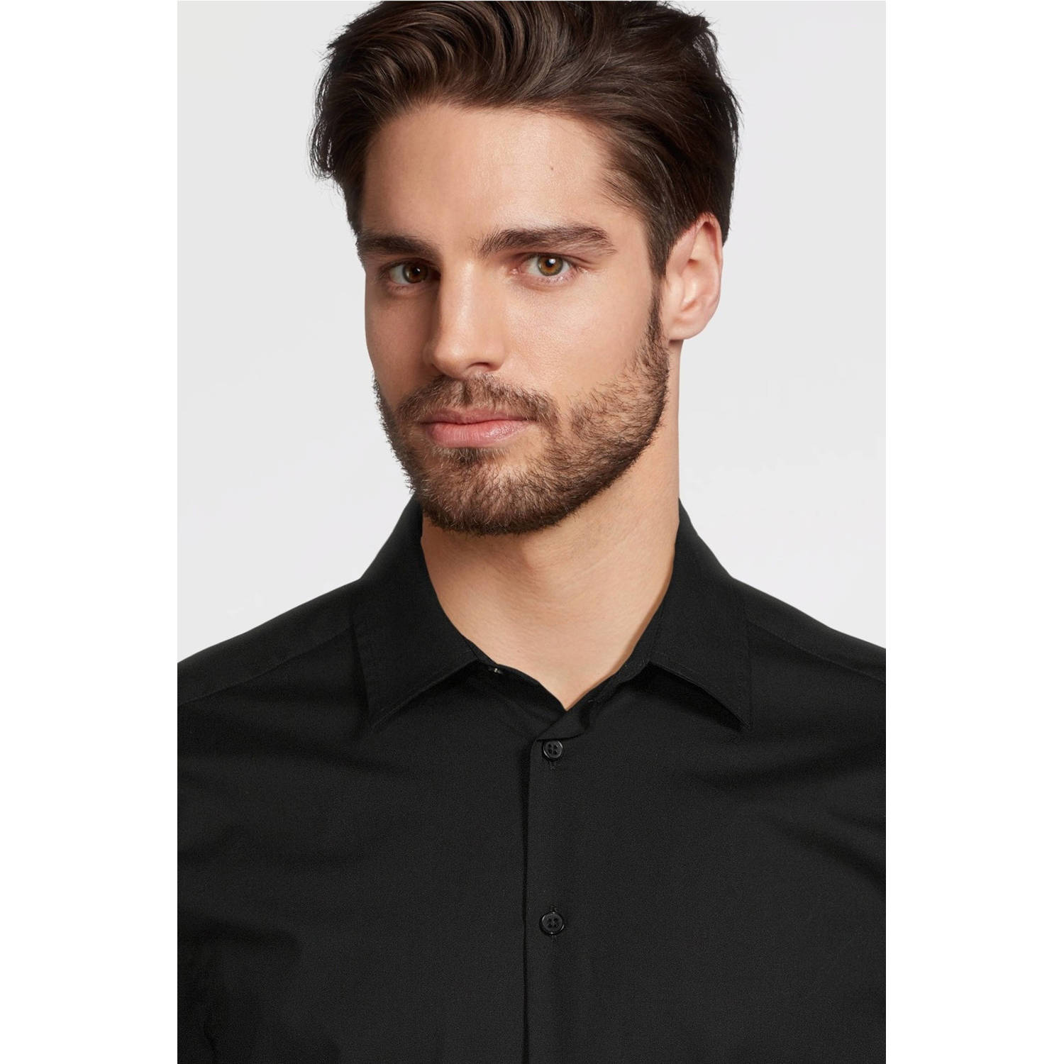 anytime slim fit poplin overhemd zwart
