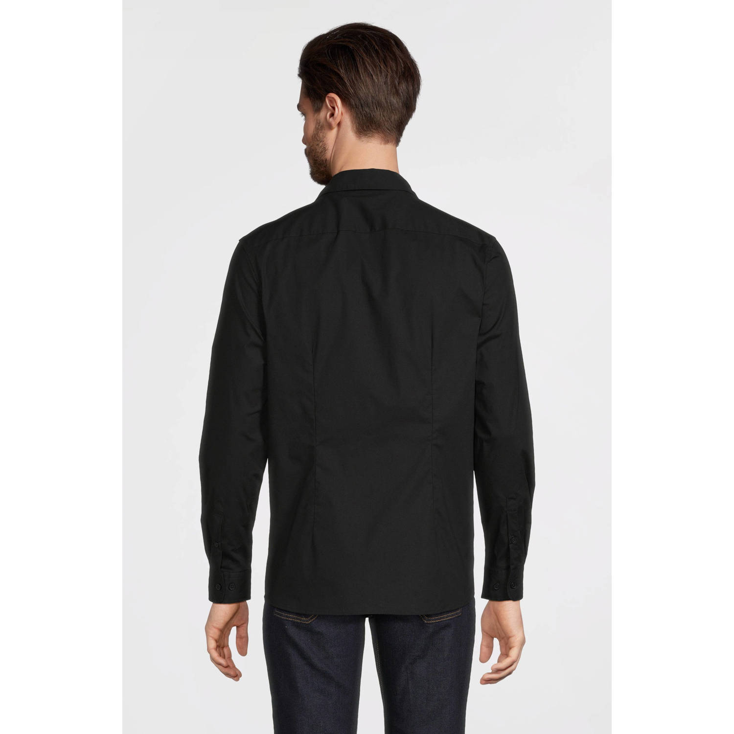 anytime slim fit poplin overhemd zwart