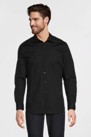 slim fit poplin overhemd zwart