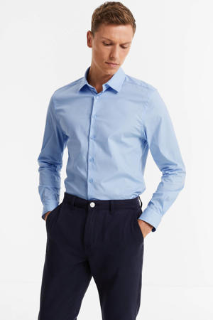 slim fit poplin overhemd lichtblauw