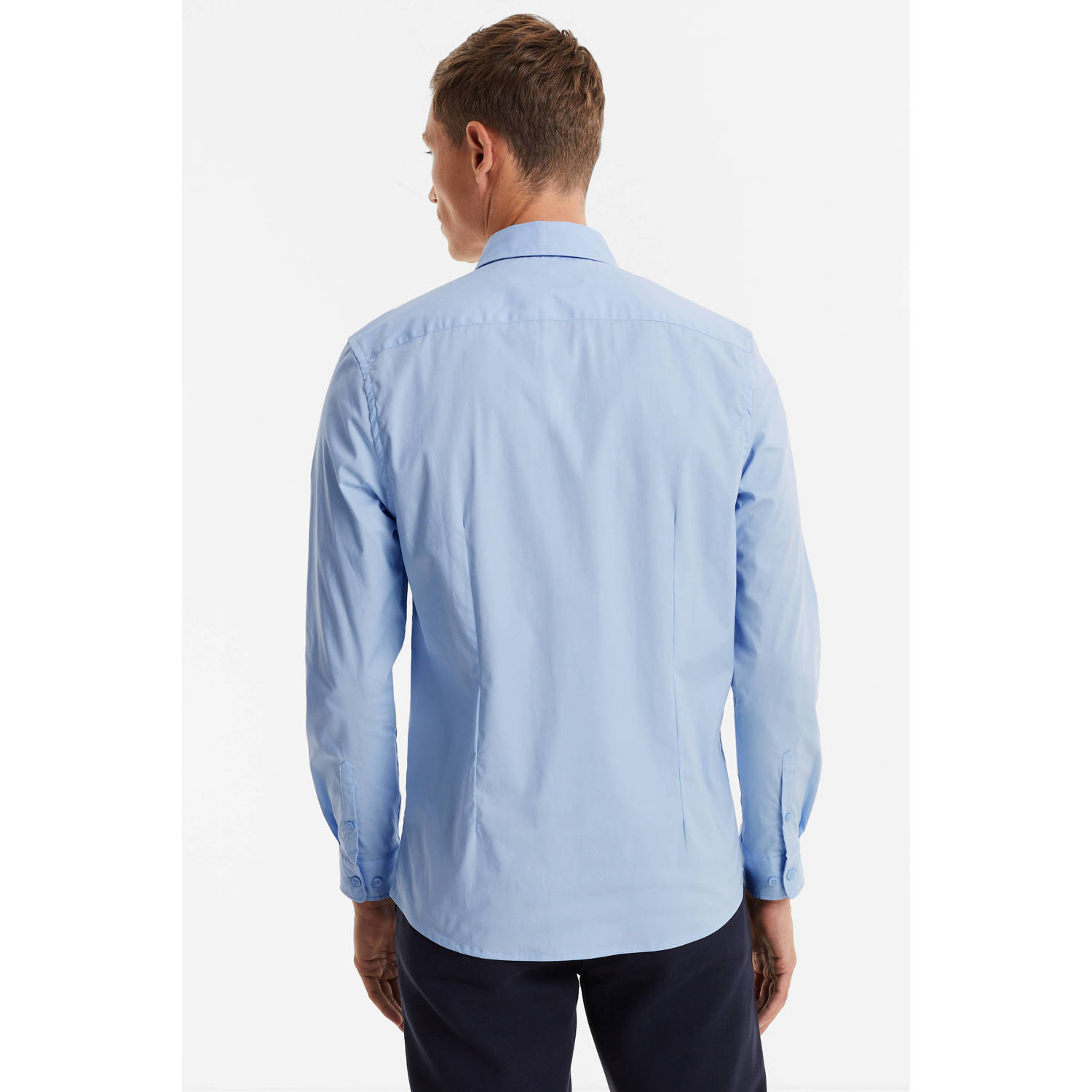 anytime slim fit poplin overhemd lichtblauw