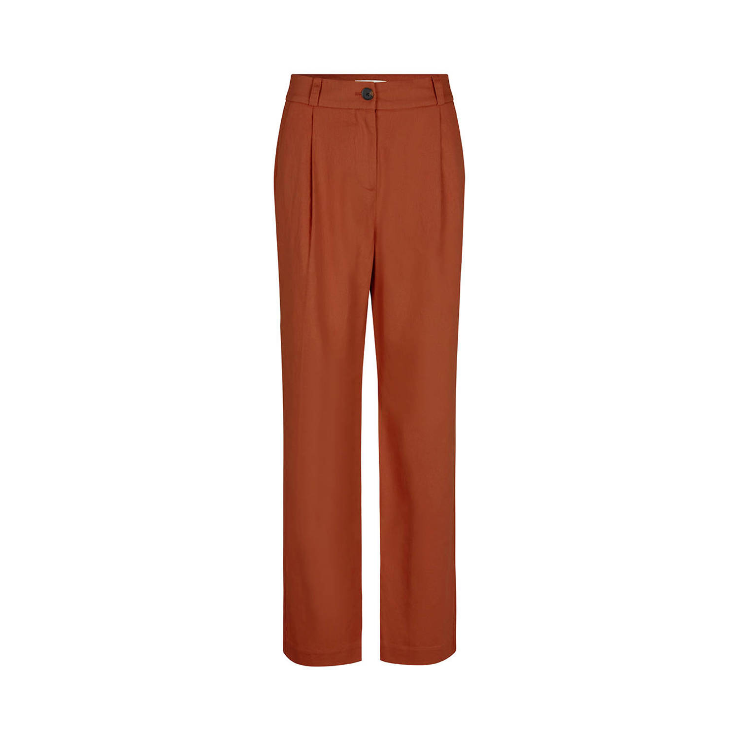 Modström linnen wide leg pantalon Park roodbruin