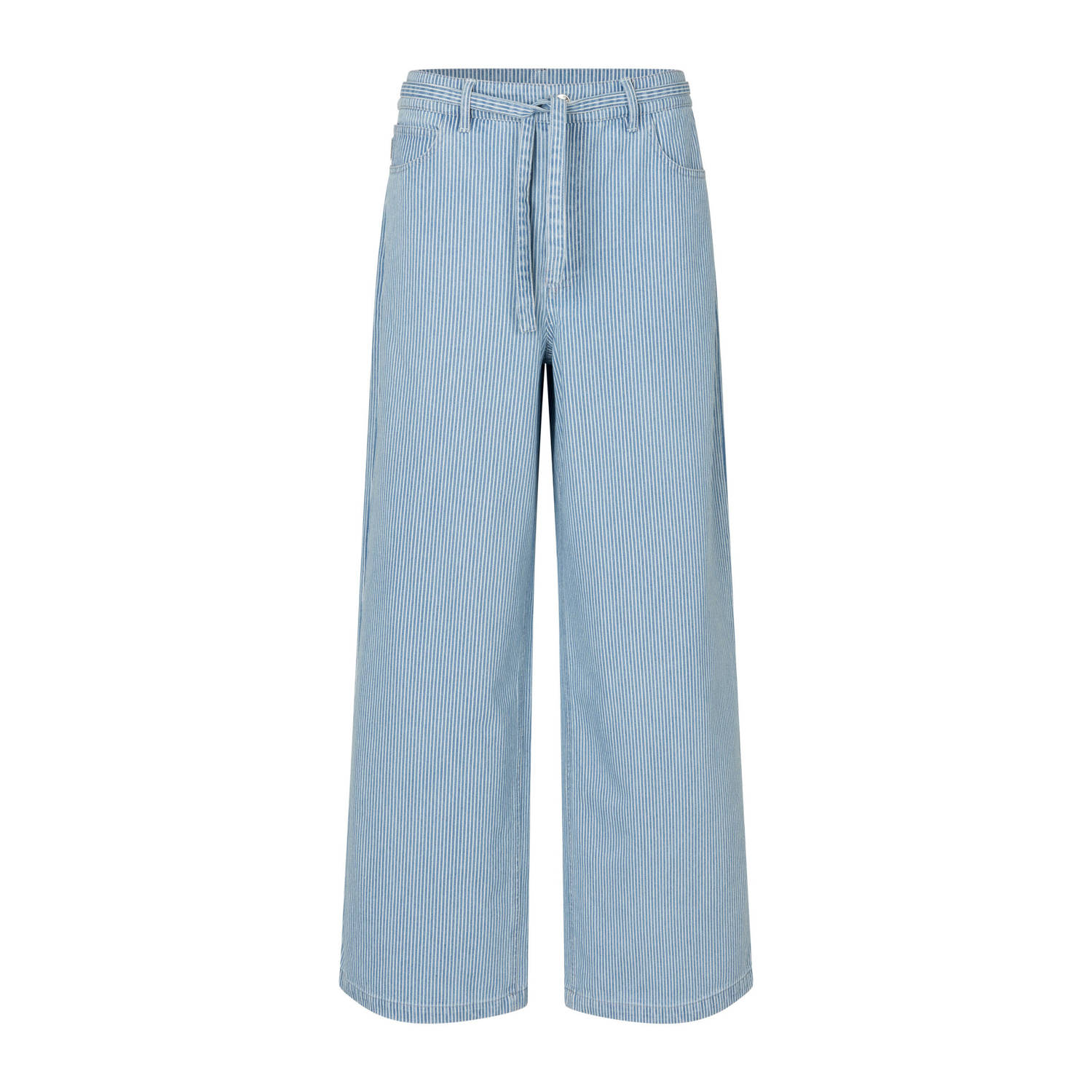 Modström gestreepte high waist wide leg jeans light blue denim