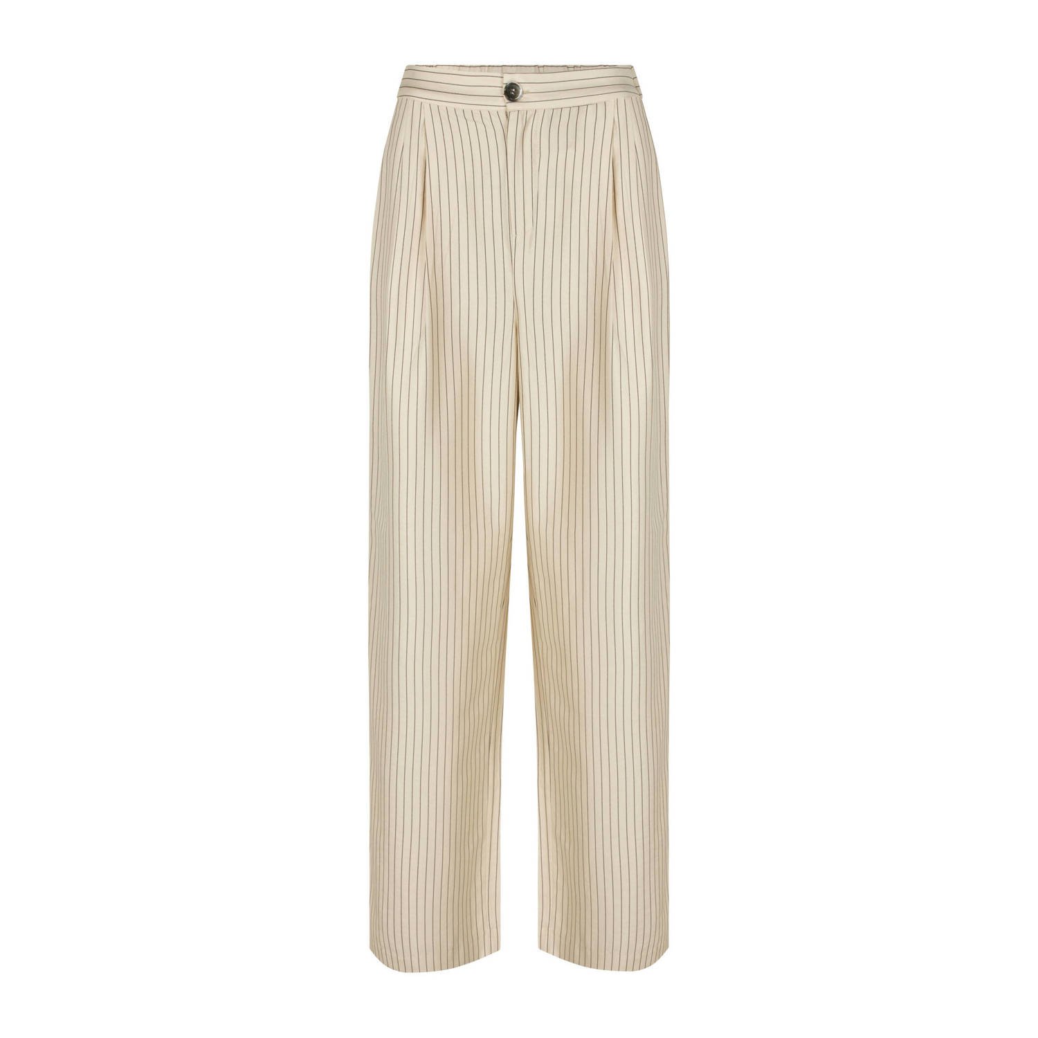 Modström wide leg pantalon Isabel met krijtstreep zand zwart