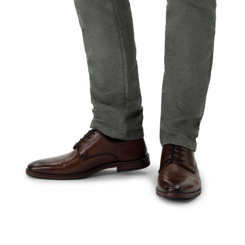 Manfield leren veterschoenen donkerbruin afbeelding