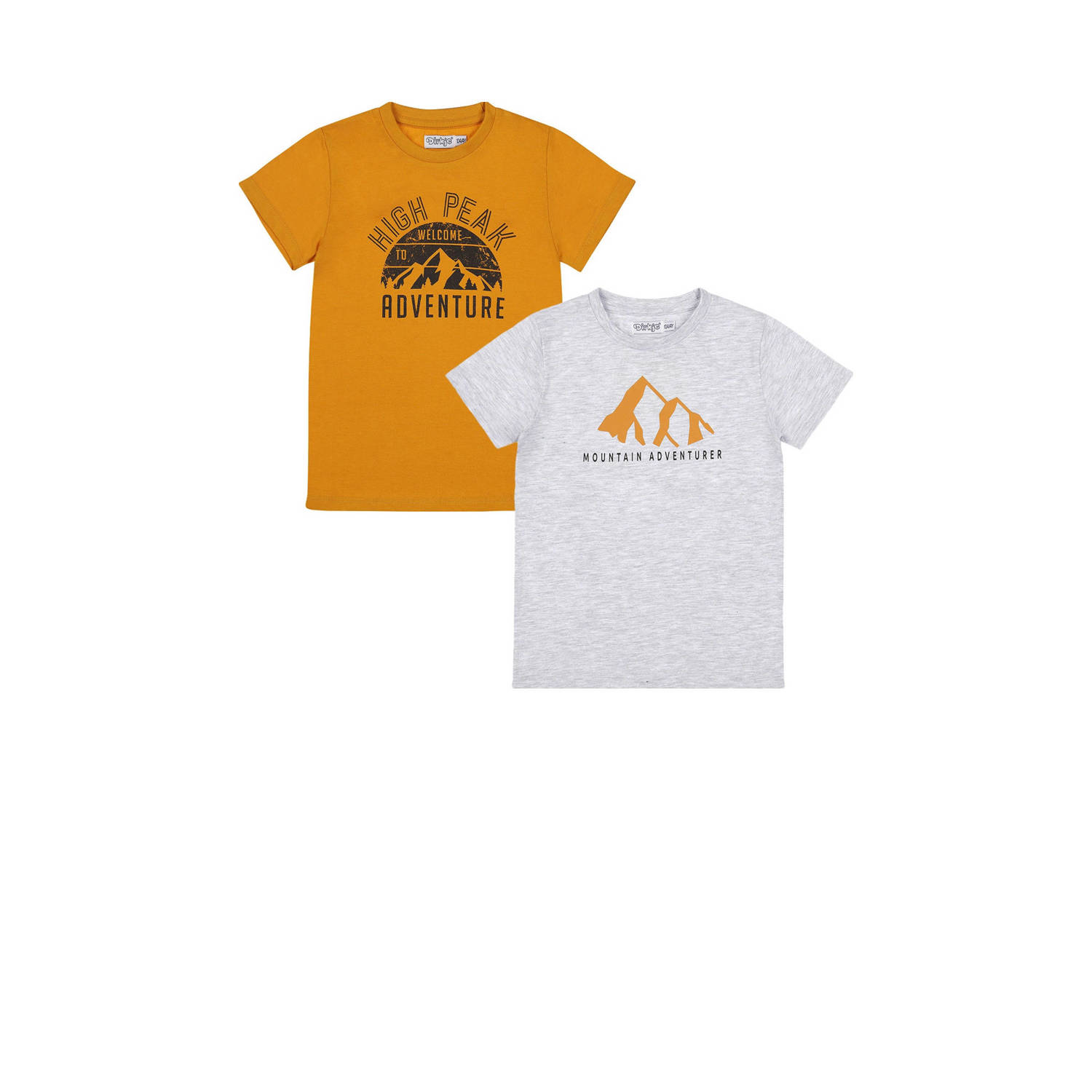 Dirkje t-shirt set van 2 oranje grijs Jongens Katoen Ronde hals Printopdruk 116