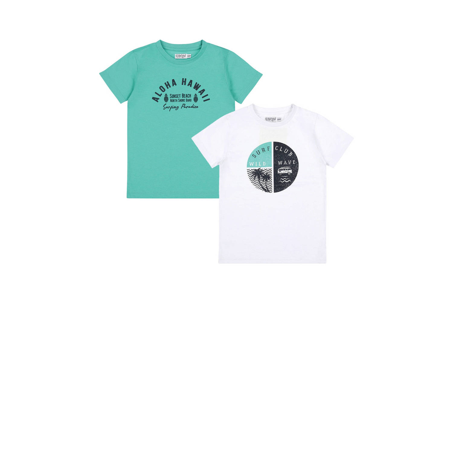 Dirkje T-shirt set van 2 groen wit Jongens Katoen Ronde hals Printopdruk 116