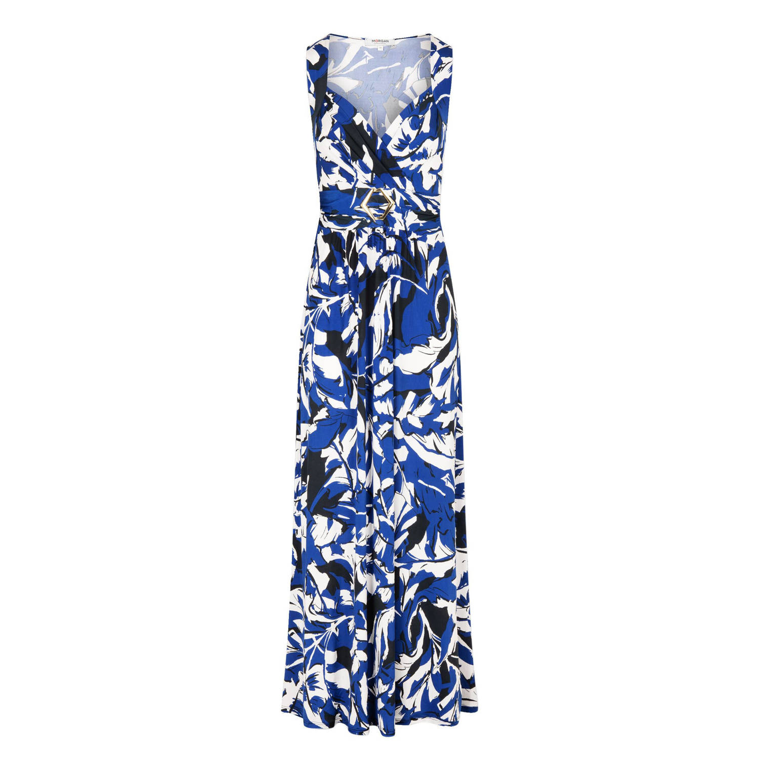 Morgan maxi jurk met all over print blauw ecru