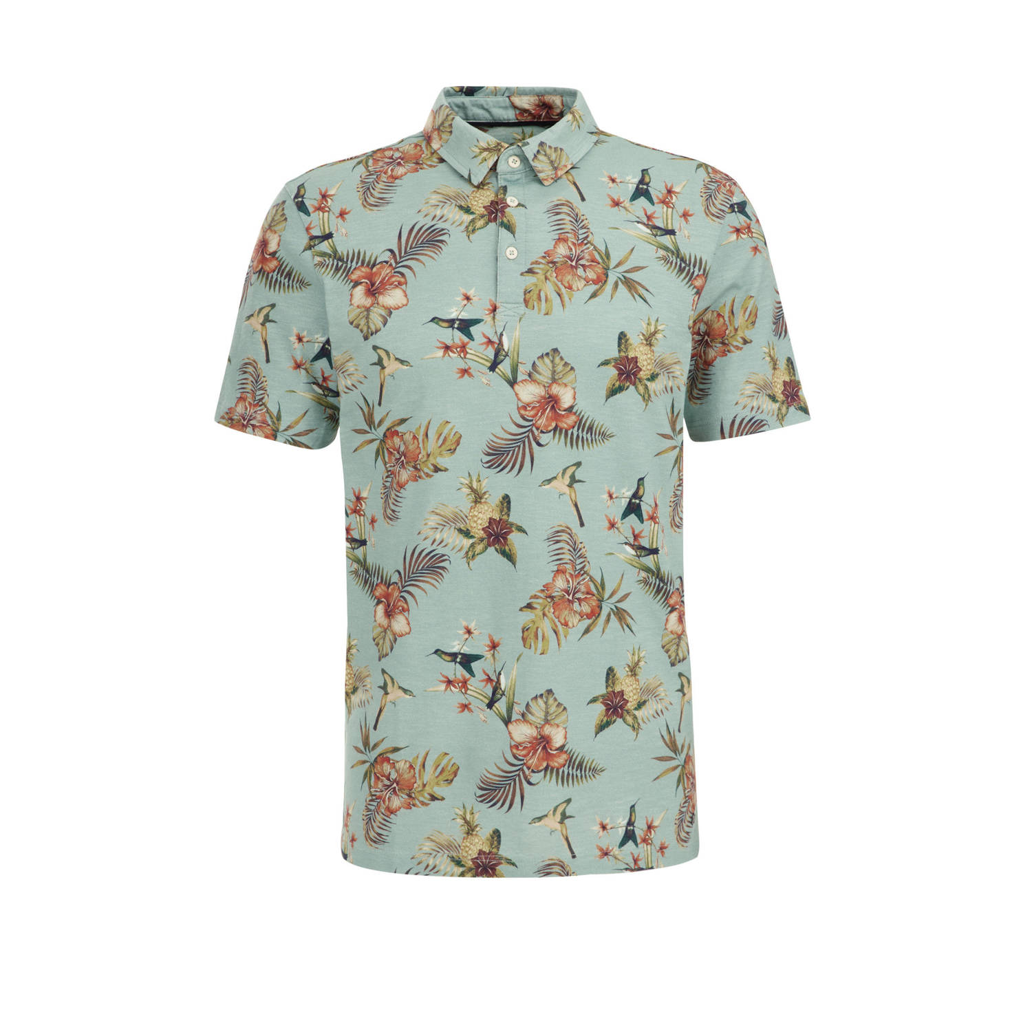 WE Fashion slim fit polo met all over print marble green