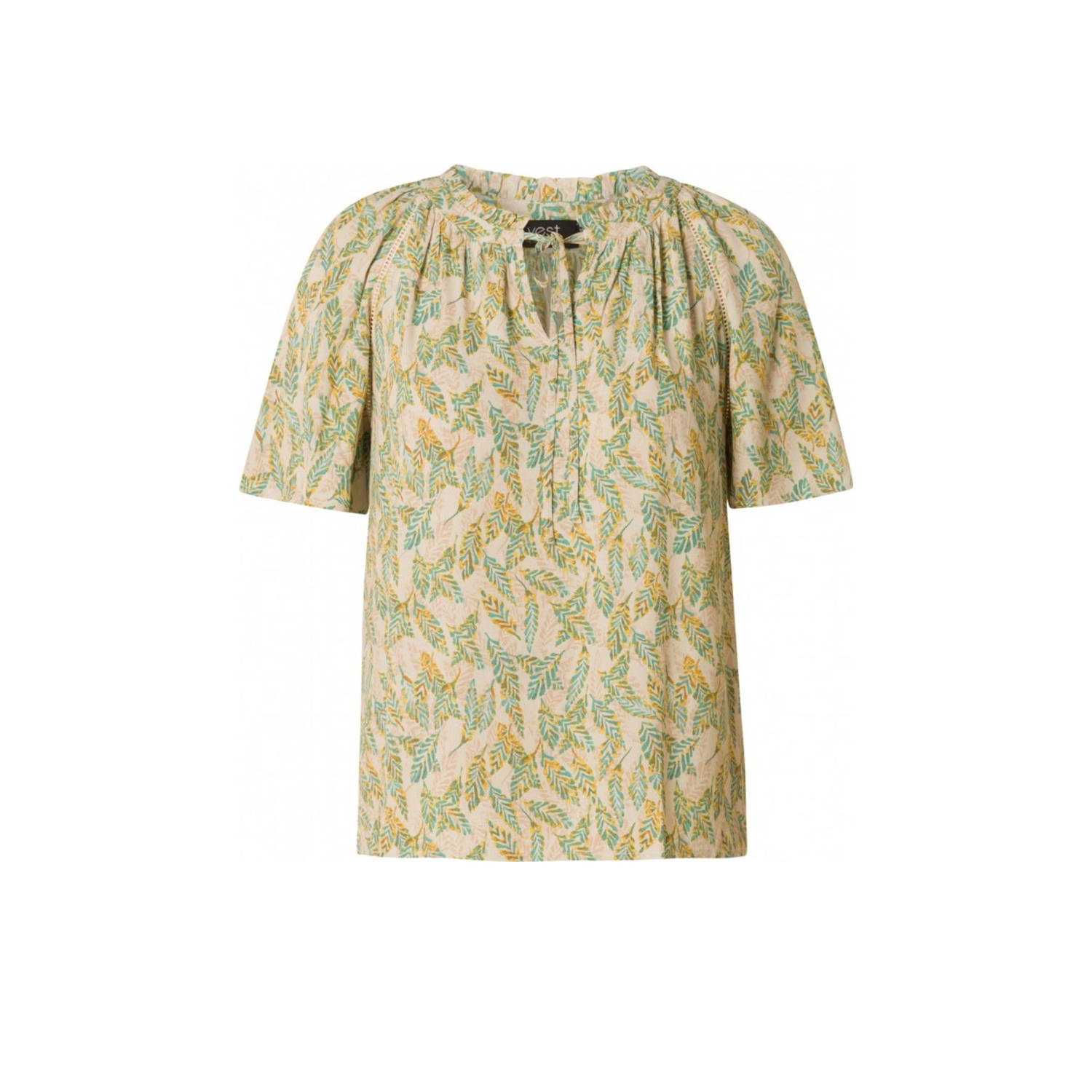 Yest top met all over print lichtgroen geel