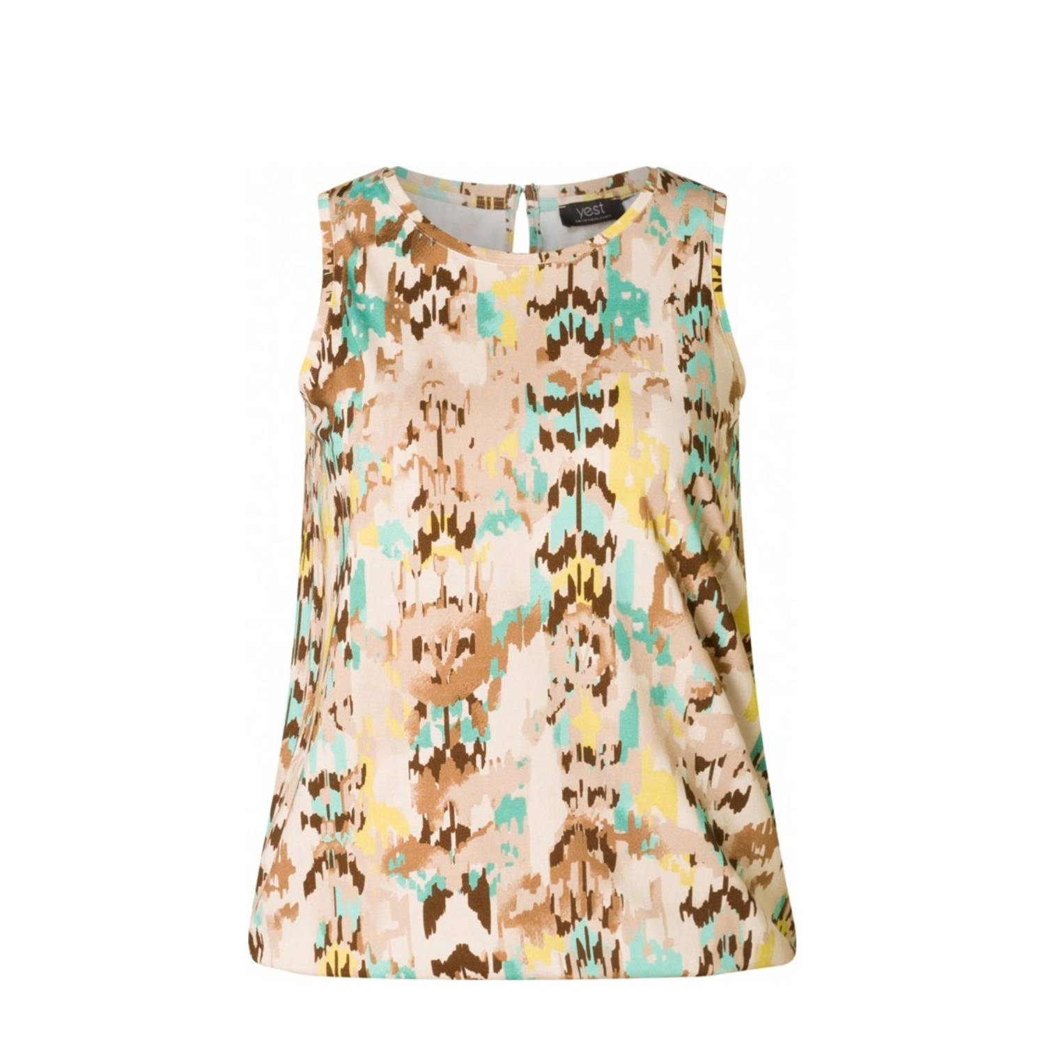 Yest top met all over print beige bruin geel