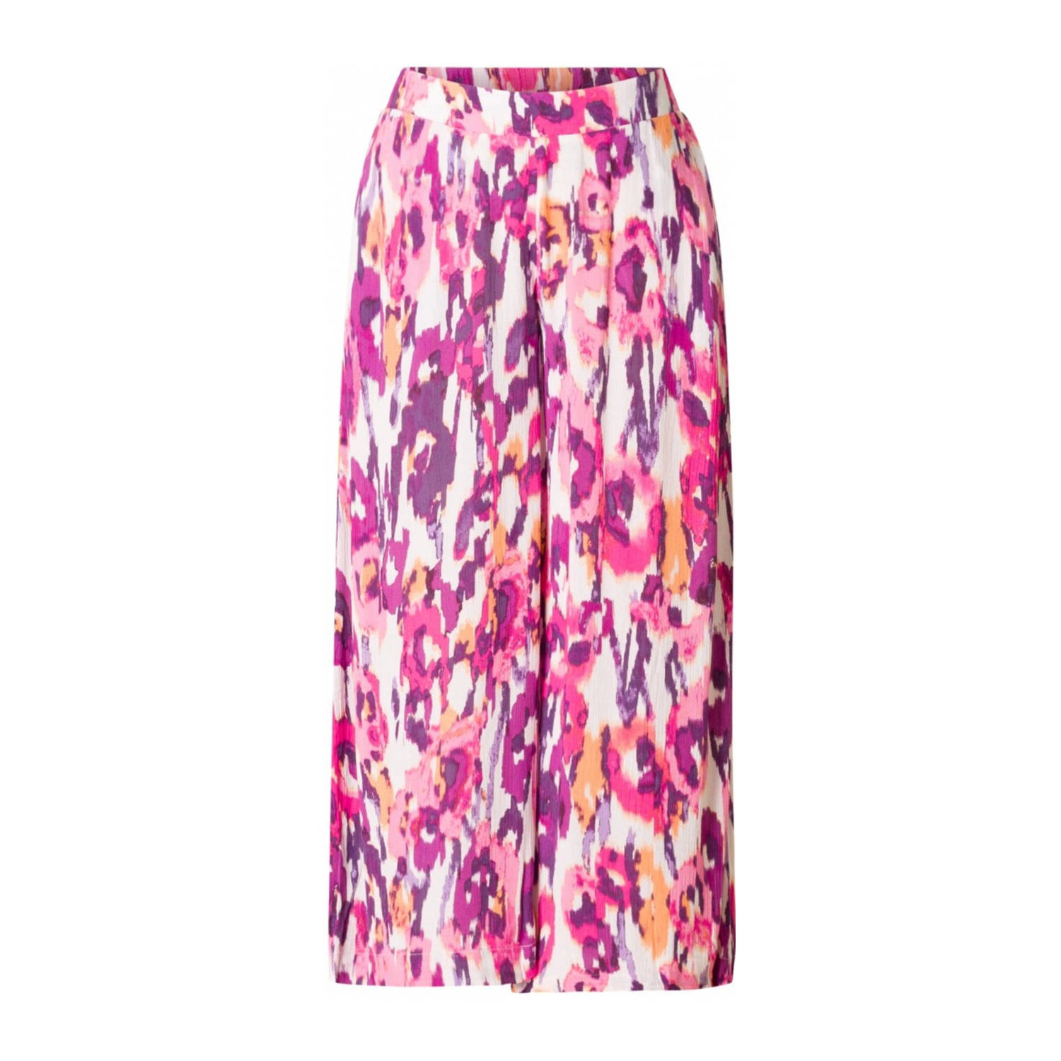 Yest high waist loose fit broek met all over print roze fuchsia wit