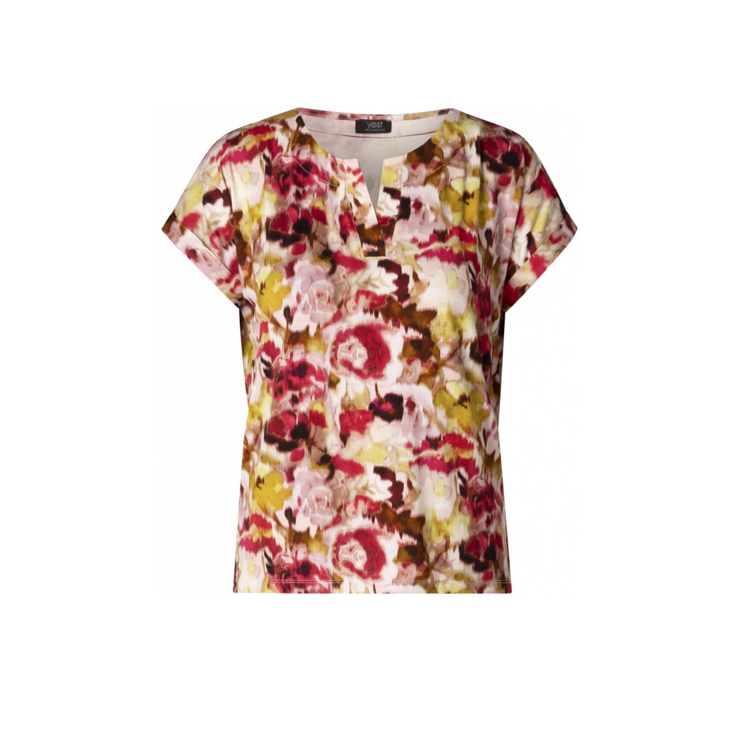 Yesta top met all over print rood roze geel