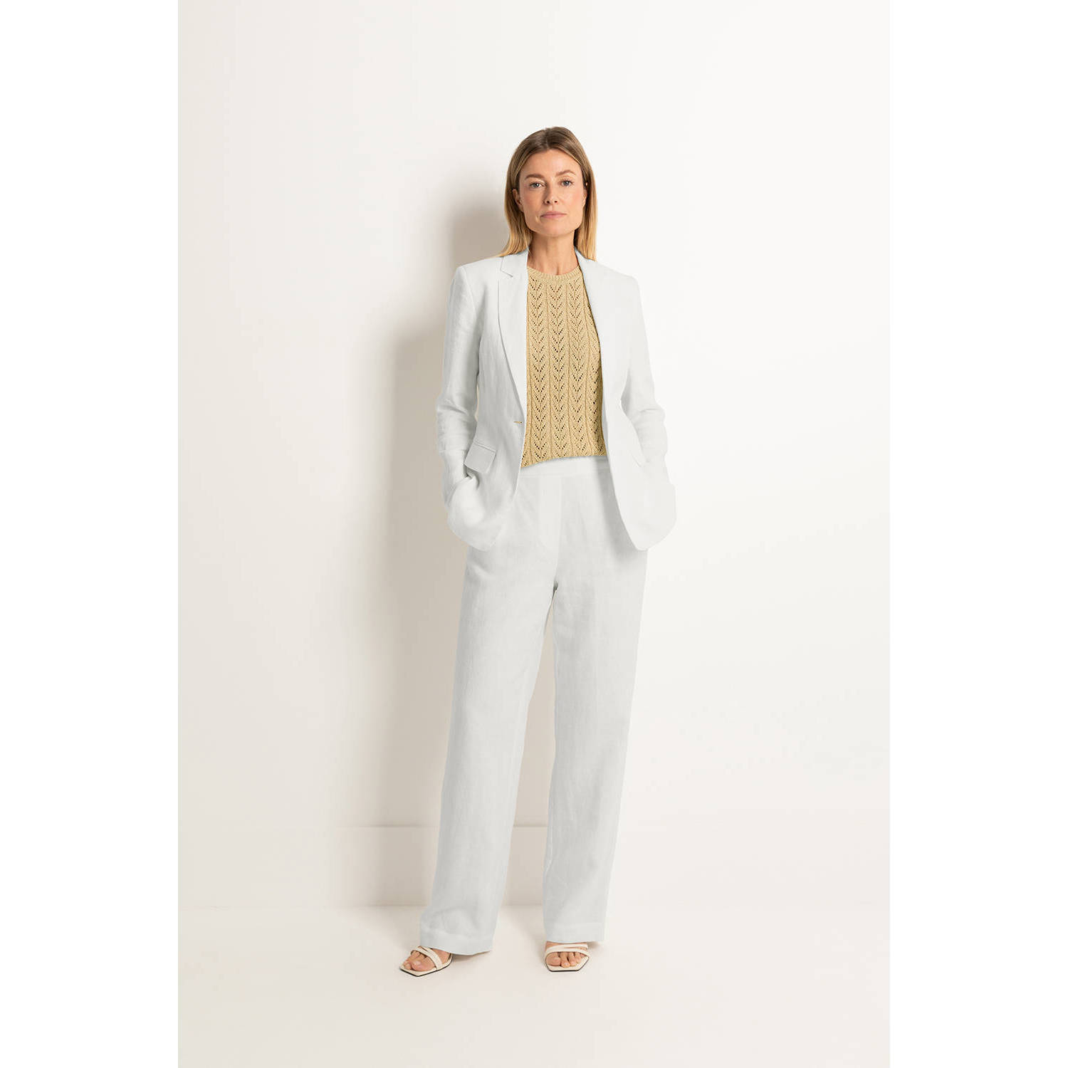 Claudia Sträter wide leg linnen broek wit