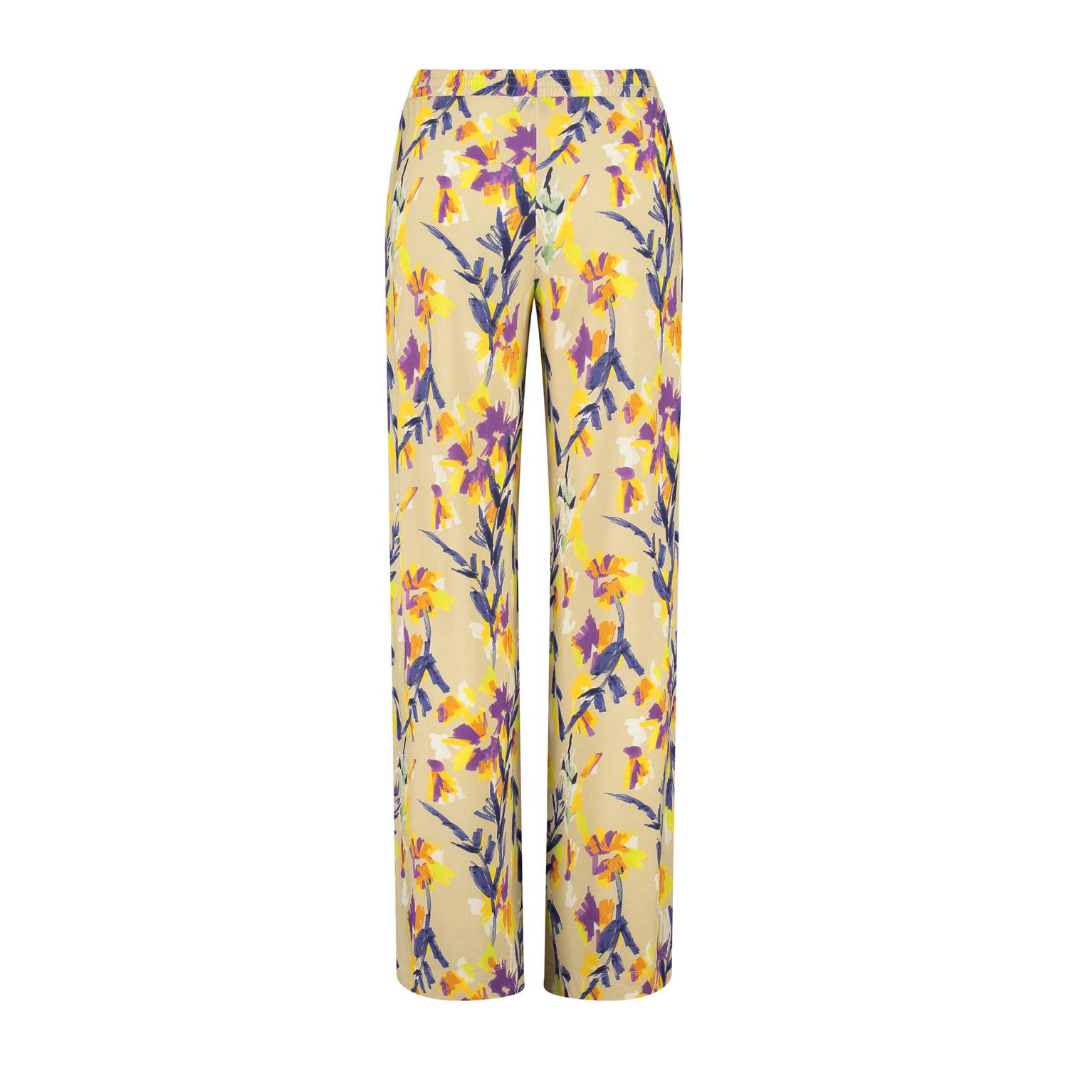 Claudia Sträter wide leg pantalon met all over print beige geel paars