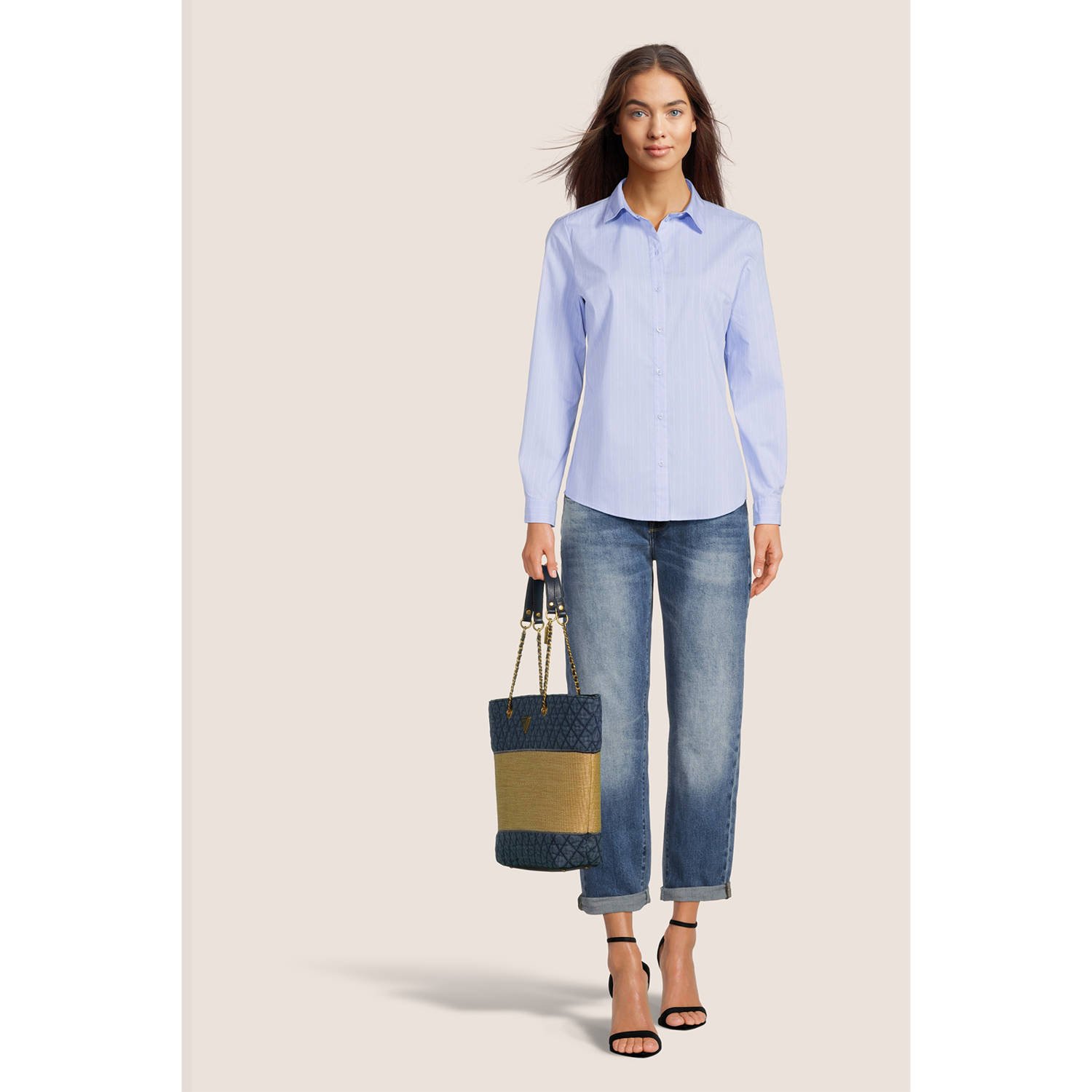 GUESS denim shopper Delfa naturel blauw