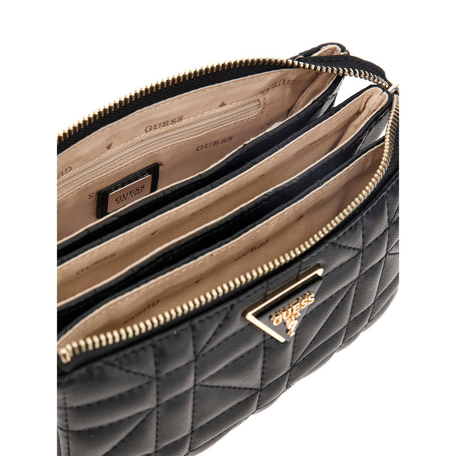 GUESS doorgestikte crossbody tas Latona zwart
