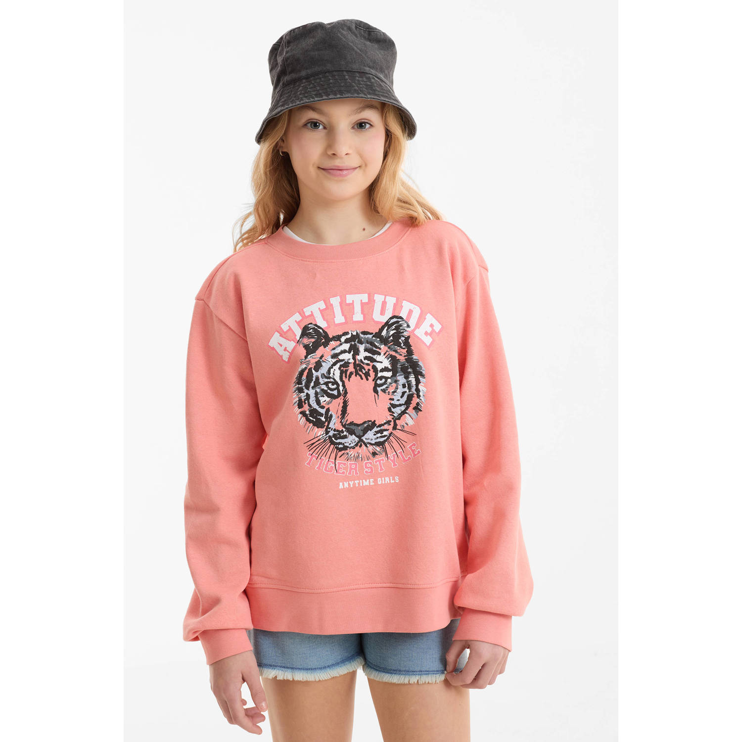 Anytime sweater met printopdruk roze