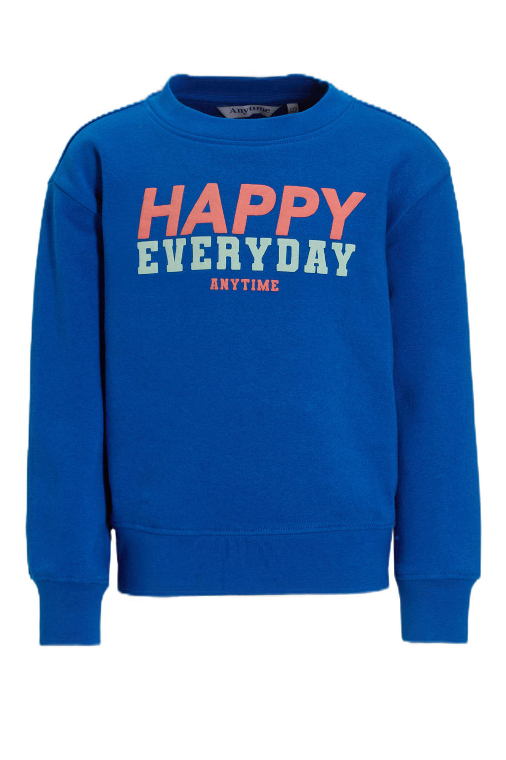 Marineblauw meisjes Anytime sweater met backprint, lange mouwen en ronde hals