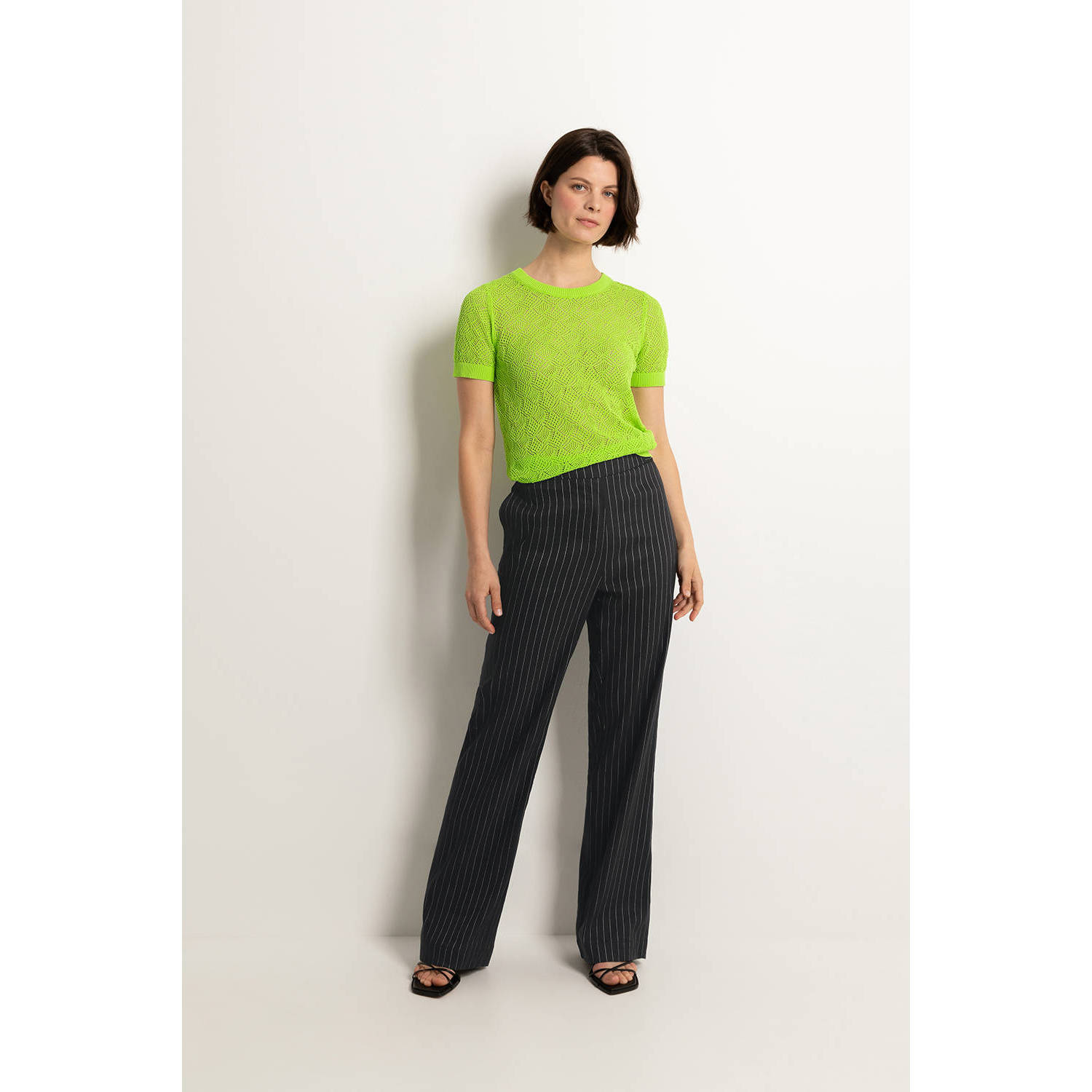 Claudia Sträter wide leg broek CS24-21538 met krijtstreep zwart