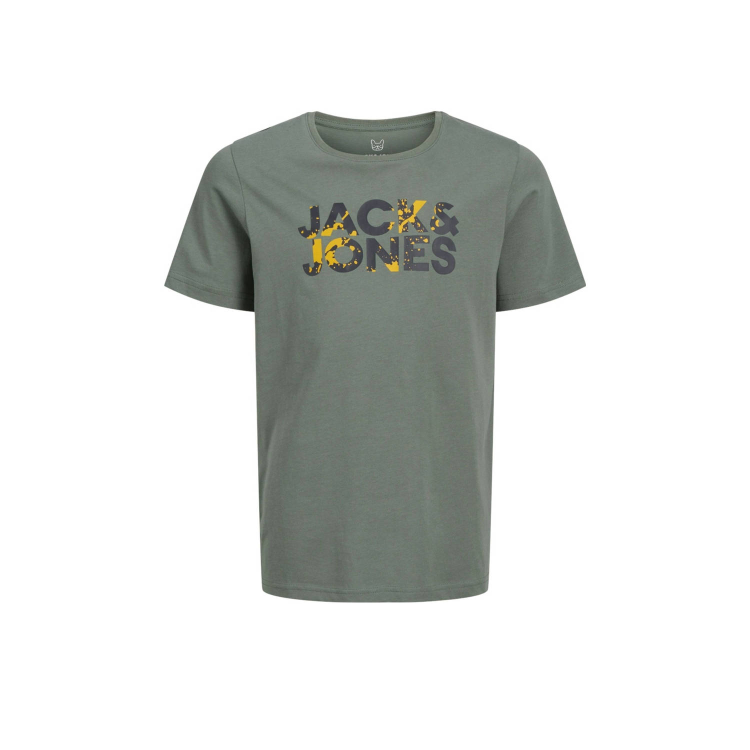 Jack & jones JUNIOR T-shirt JJSTYD CORP SPLASH met logo groengrijs Jongens Katoen Ronde hals 128