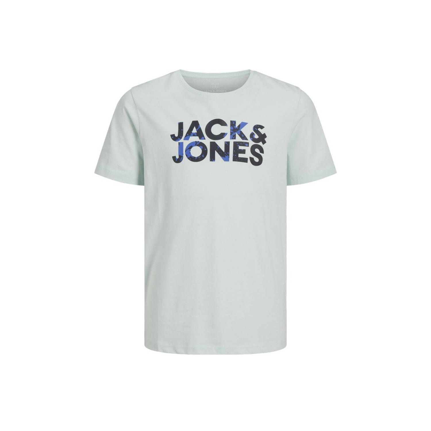 Jack & jones JUNIOR T-shirt JJSTYD CORP SPLASH met logo ijsblauw Jongens Katoen Ronde hals 176