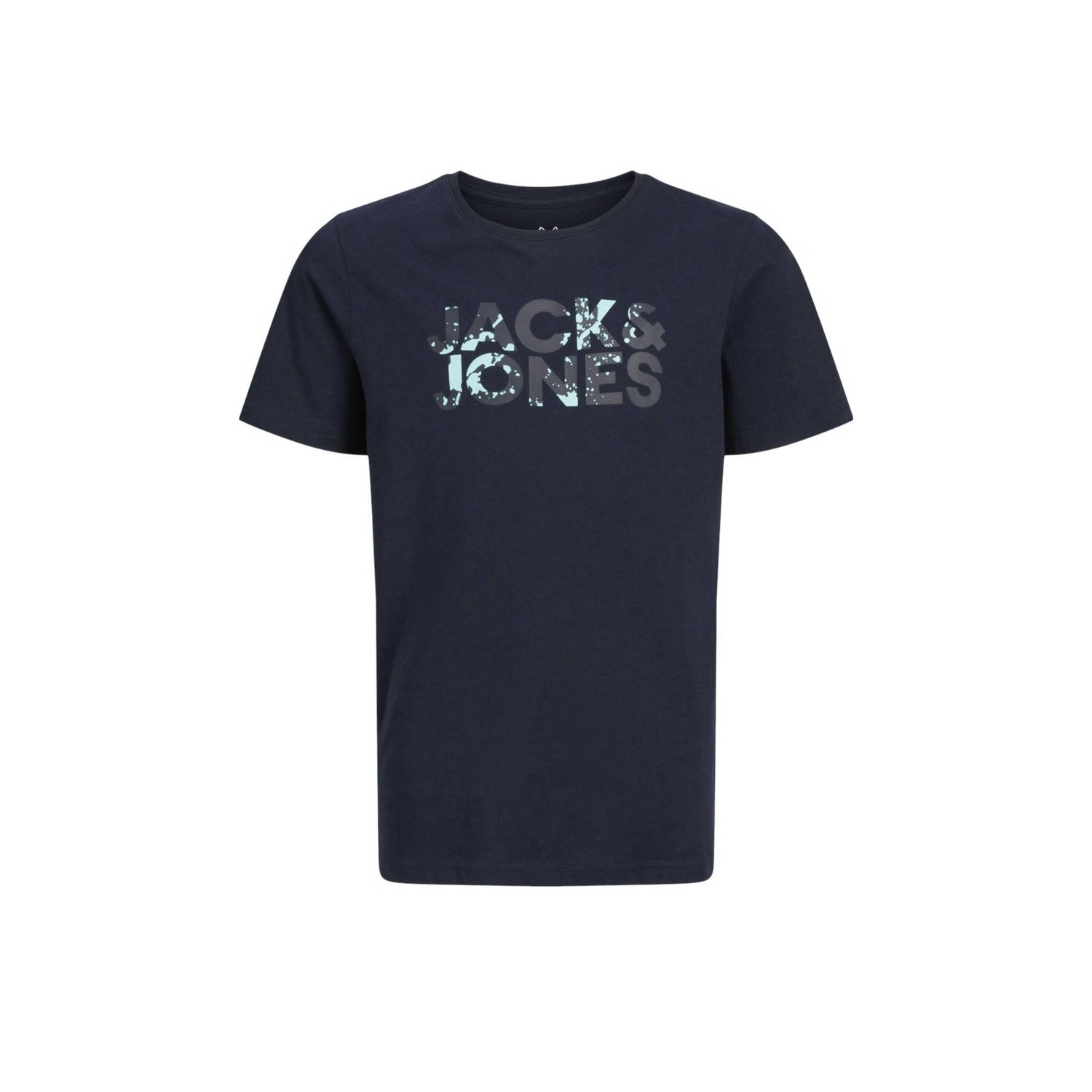 Jack & jones JUNIOR T-shirt JJSTYD CORP SPLASH met logo donkerblauw Jongens Katoen Ronde hals 164