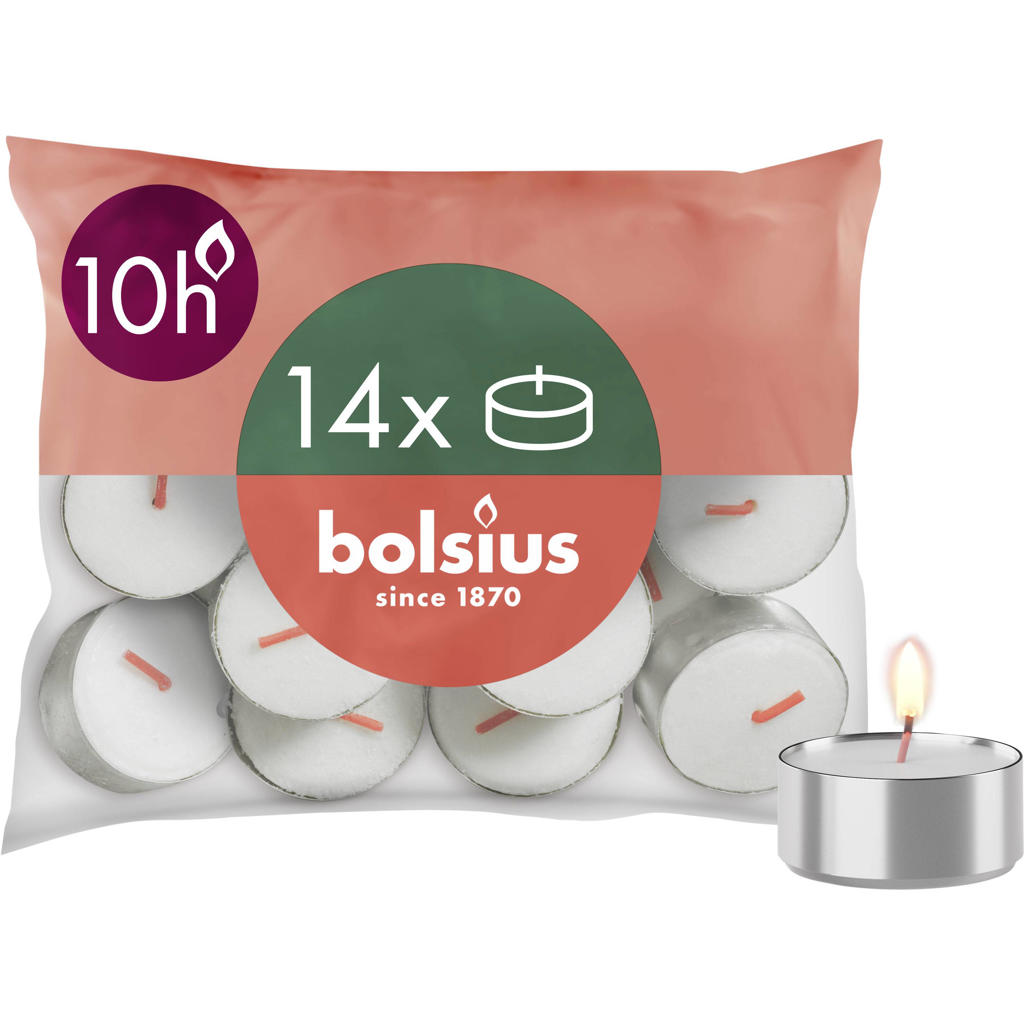 Bolsius waxinelichtjes maxi (10 branduren) (zak van 14)