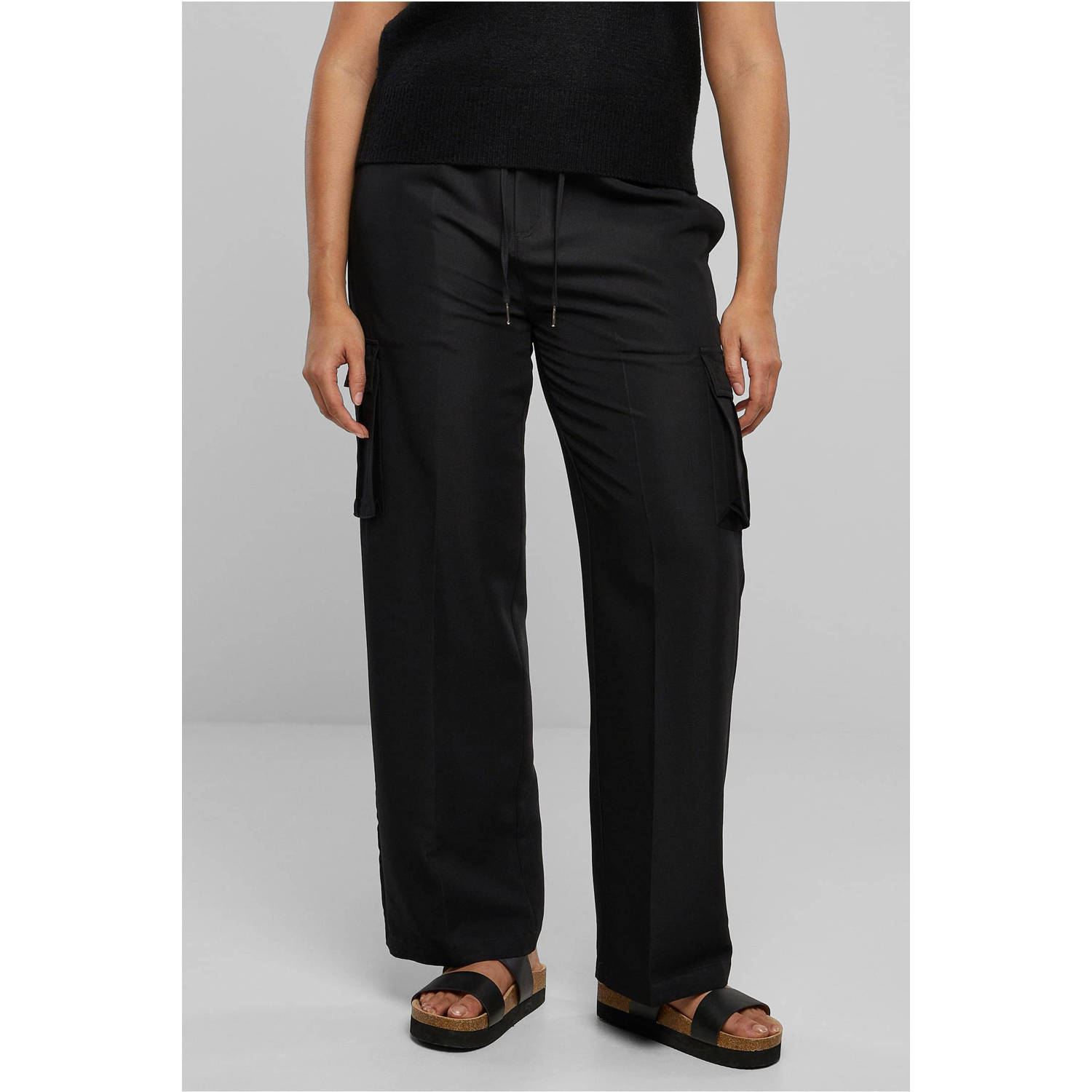 Urban Classics Curvy high waist wide leg broek zwart