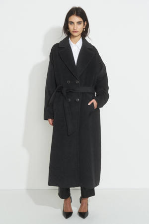 wollen oversized jas met ceintuur donkergrijs