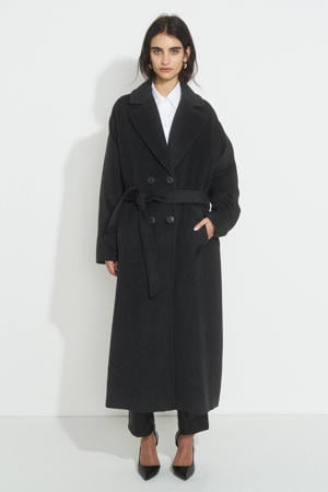 wollen oversized jas met ceintuur donkergrijs