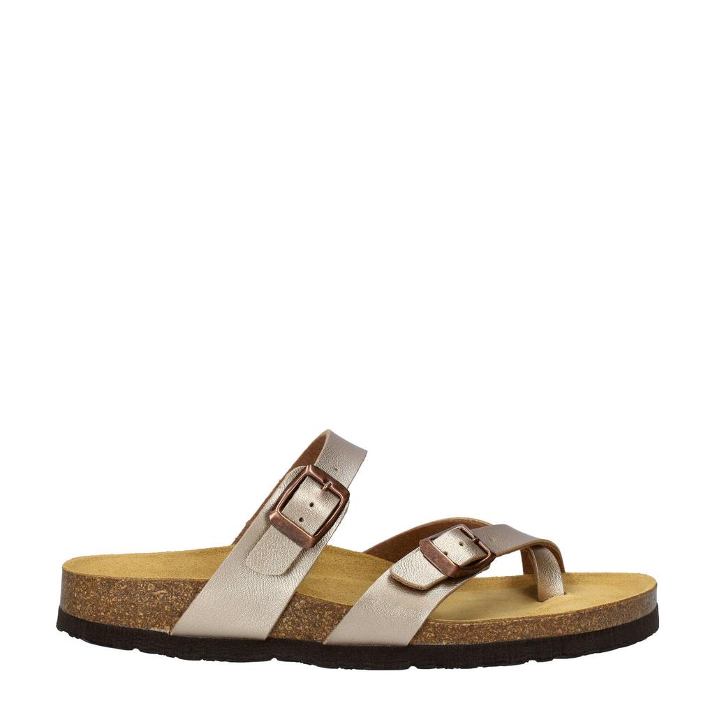 Bronzen dames Nelson sandalen van leer met gesp