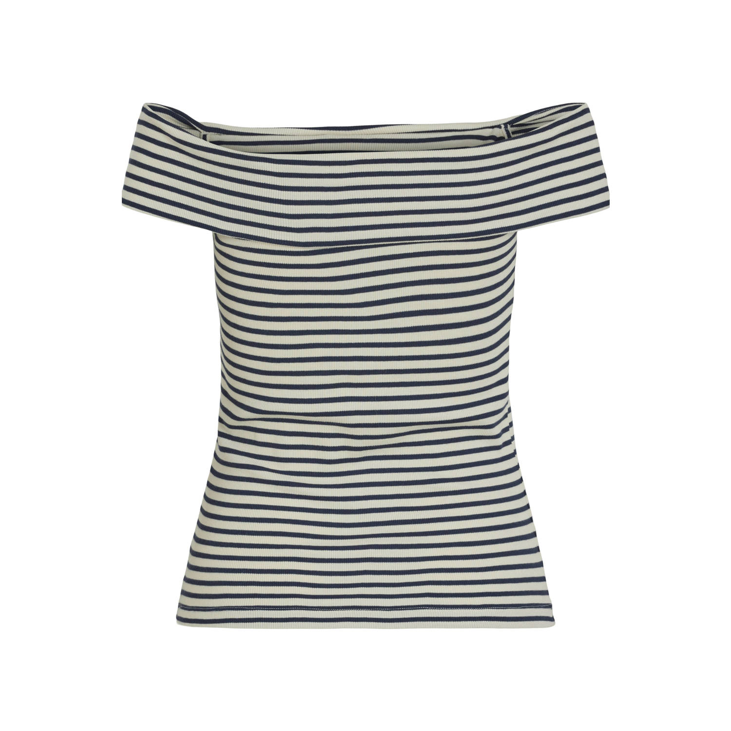 VILA gestreepte off shoulder top VISALJA donkerblauw wit