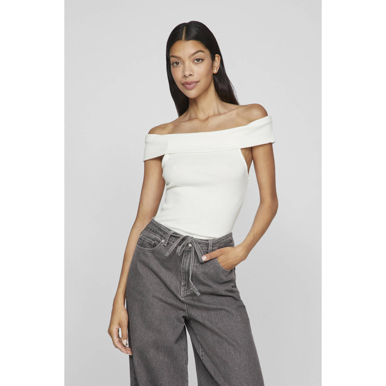 VILA off shoulder top VISAHIA wit