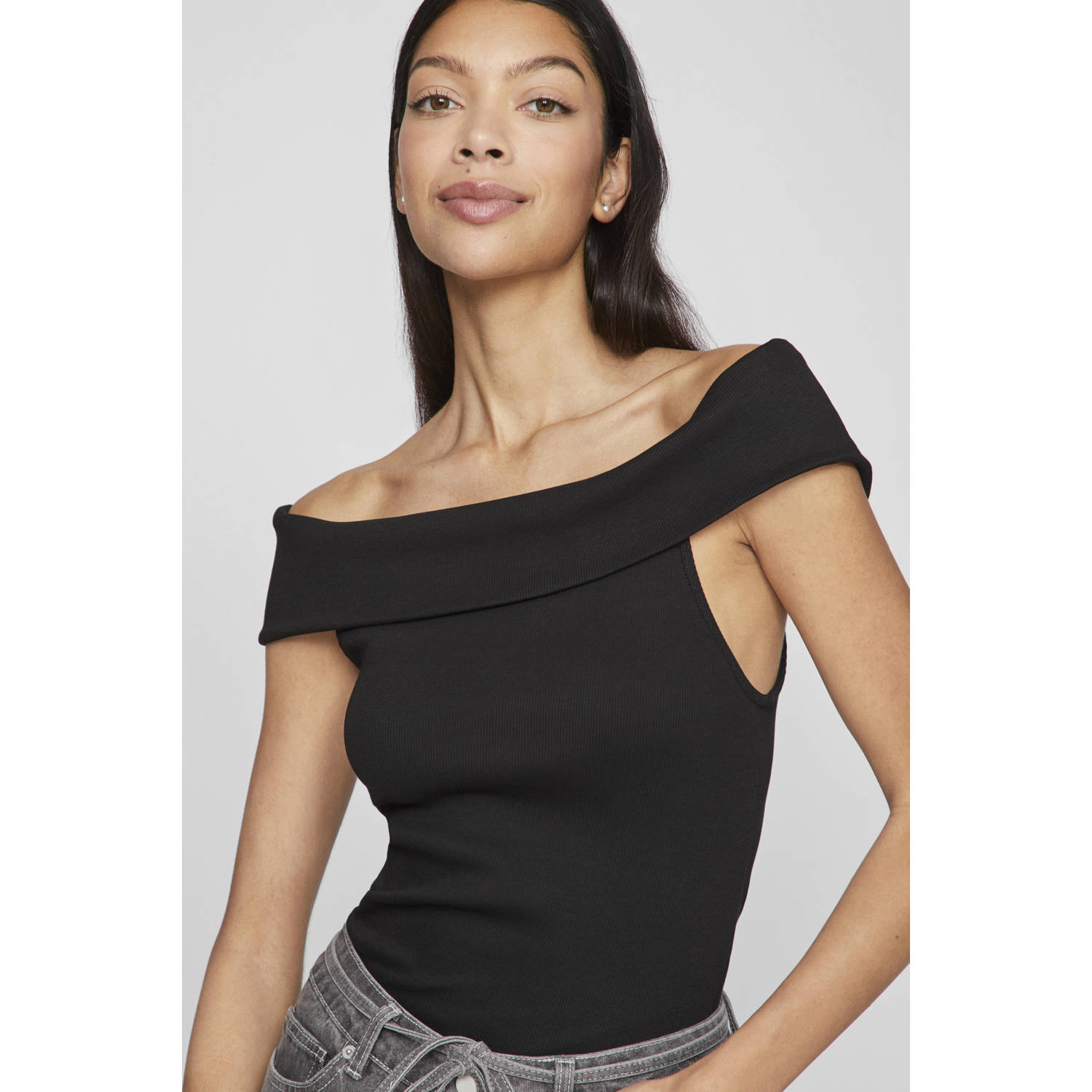 VILA off shoulder top VISAHIA zwart