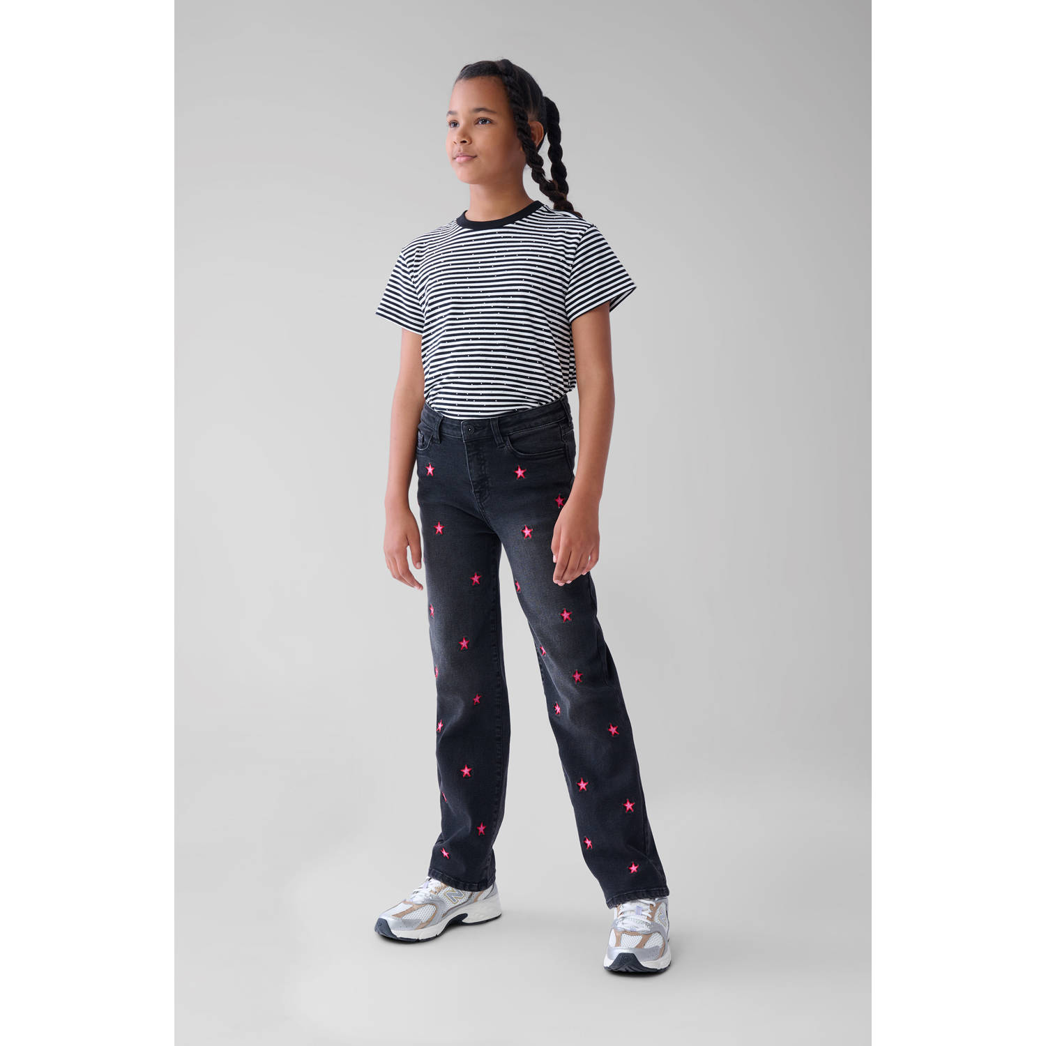 Shoeby high waist straight leg jeans grey denim roze