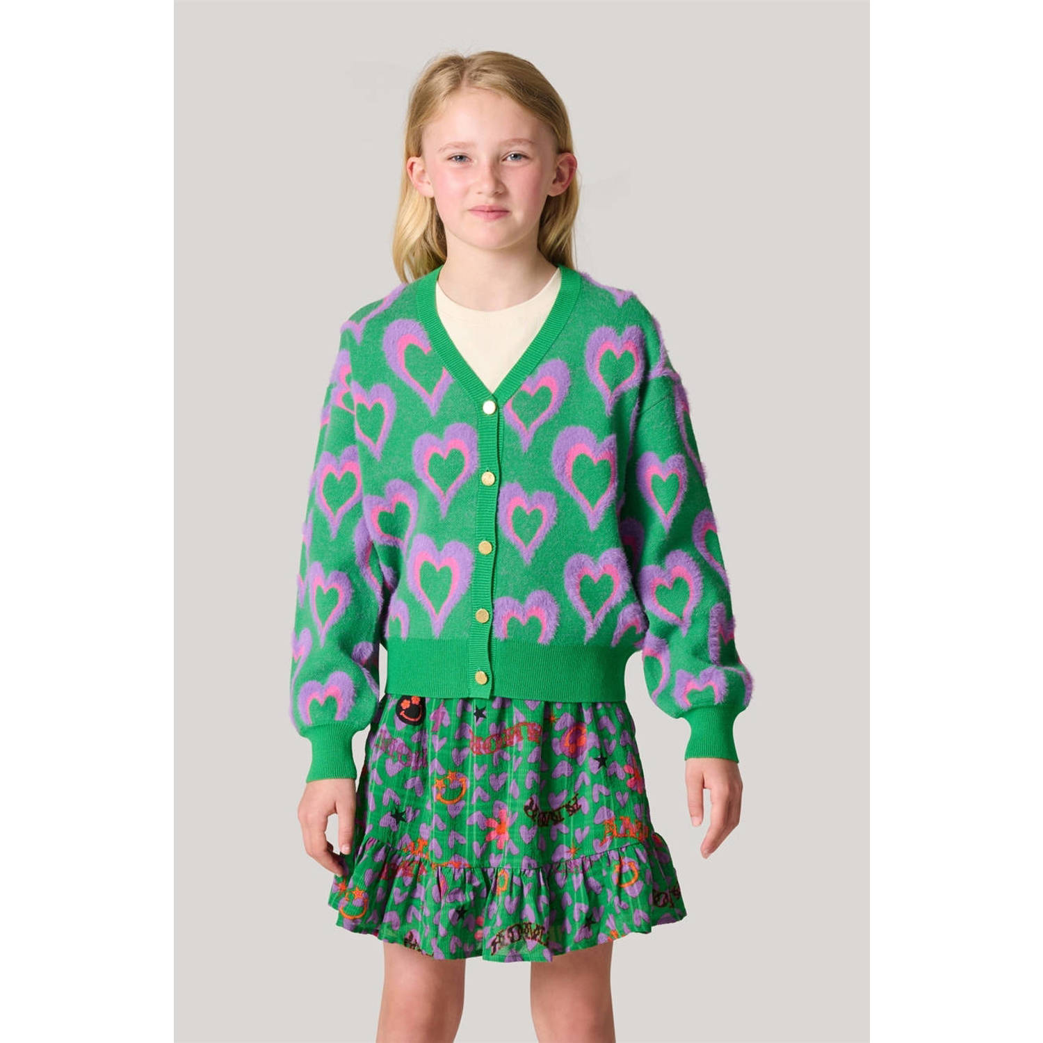 Shoeby vest met hartjes groen lila