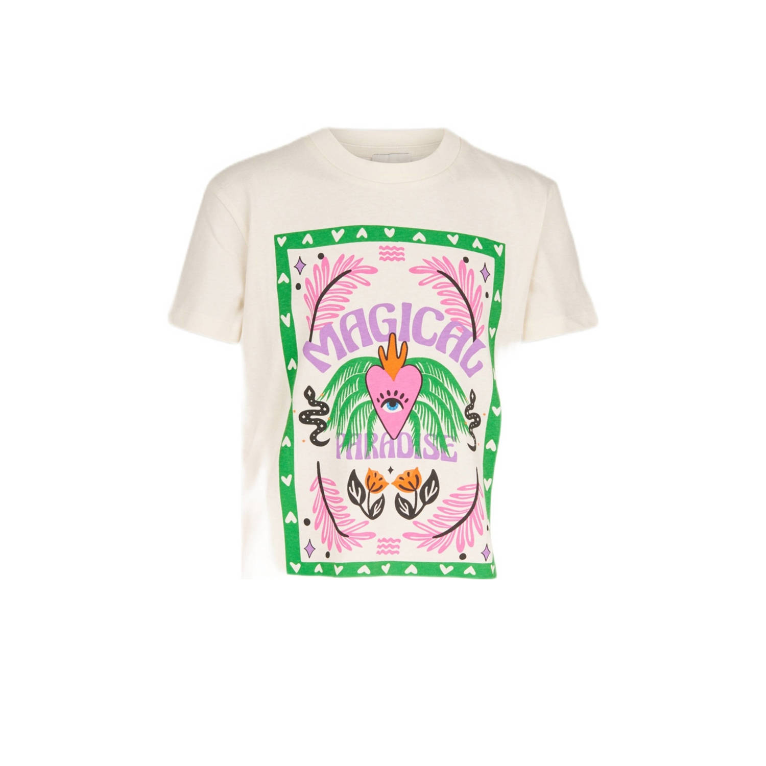 Shoeby T-shirt met printopdruk ecru Wit Meisjes Katoen Ronde hals Printopdruk 134 140